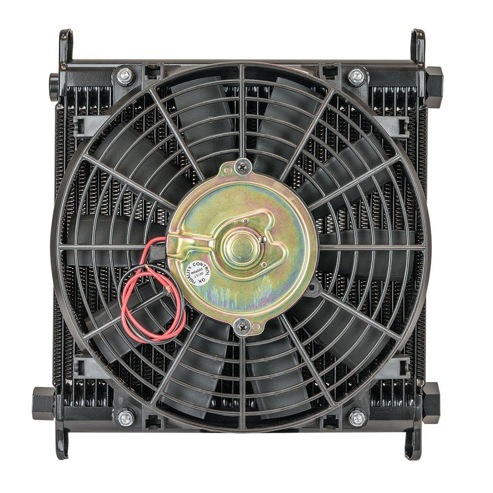 Remote Mount Flex-a-lite (700032) Stacked Plate 32-Row Engine-Oil Cooler with Electric Fan, 11 x 11 x 1 3/4" with AN Fittings