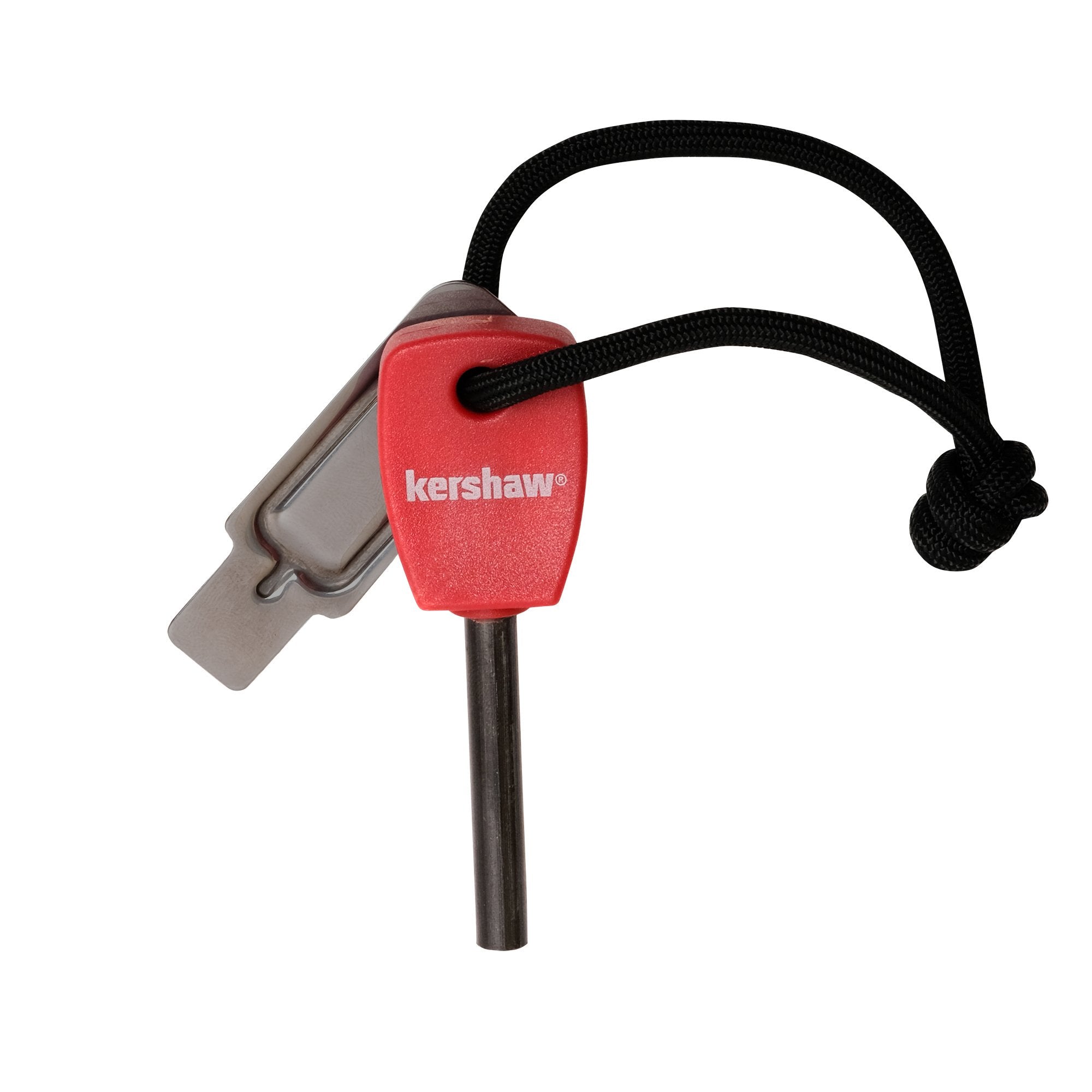 Firestarter Kershaw (1019X),3.1” High-Performance Magnesium Firesteel,Chrome-Plated Striker Steel,Up to 3000 Strikes,Waterproof,Easy to Operate,Red Molded Plastic Handle,Nylon Lanyard,1.1 OZ,Small
