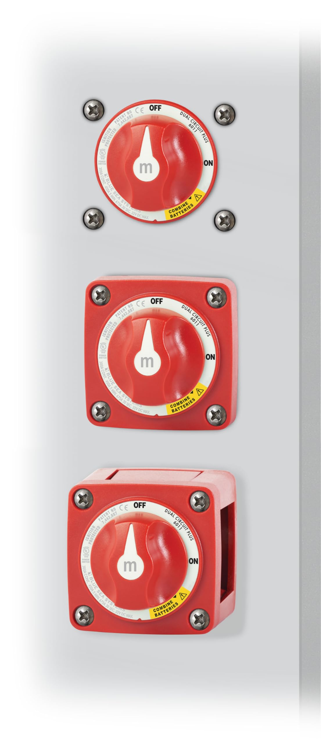 Blue Sea Systems m-Series Battery Switch Mini Dual Circuit Plus, 32V DC, 300A, Red