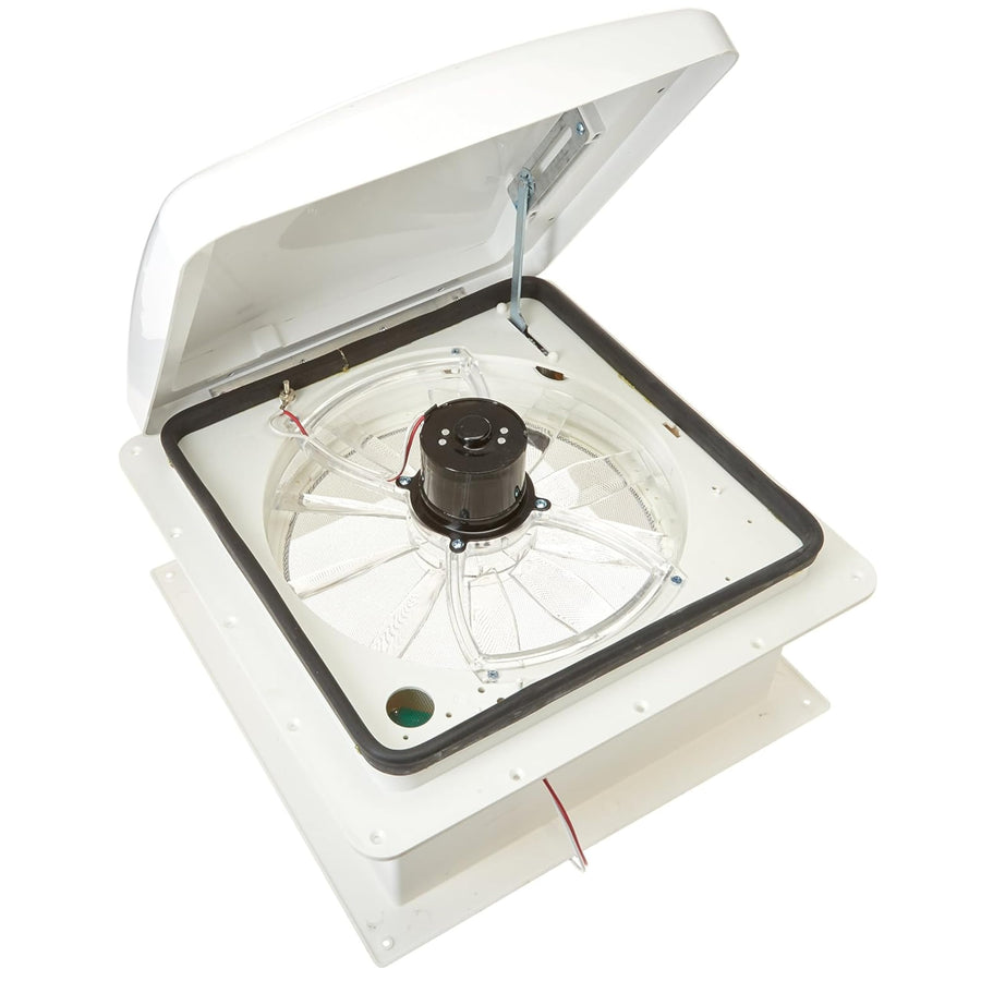 Zephyr RV HENG'S INDUSTRIES 14" Roof Vent Fan | White Lid | Manaul Crank | White Screen Frame, Collar, & 6" Square Garnish | SV1112-G4/71112V-G4