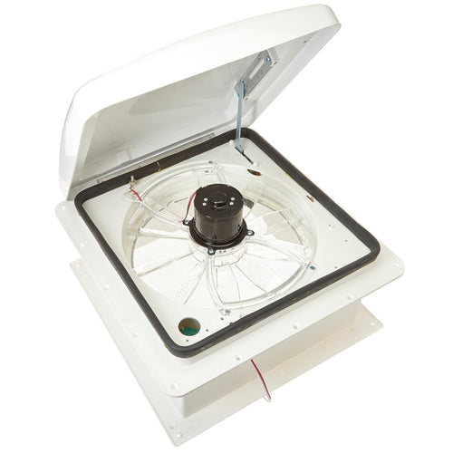 Zephyr RV HENG'S INDUSTRIES 14" Roof Vent Fan | White Lid | Manaul Crank | White Screen Frame, Collar, & 6" Square Garnish | SV1112-G4/71112V-G4