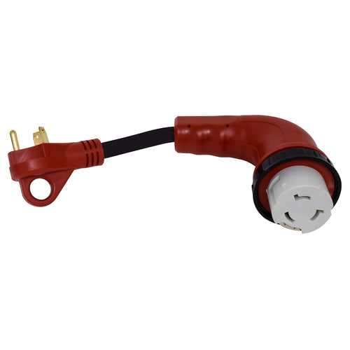 Valterra A10-3050D90 90° Mighty Cord Detachable 12" Adapter Cord - 30AM to 50AF, Red