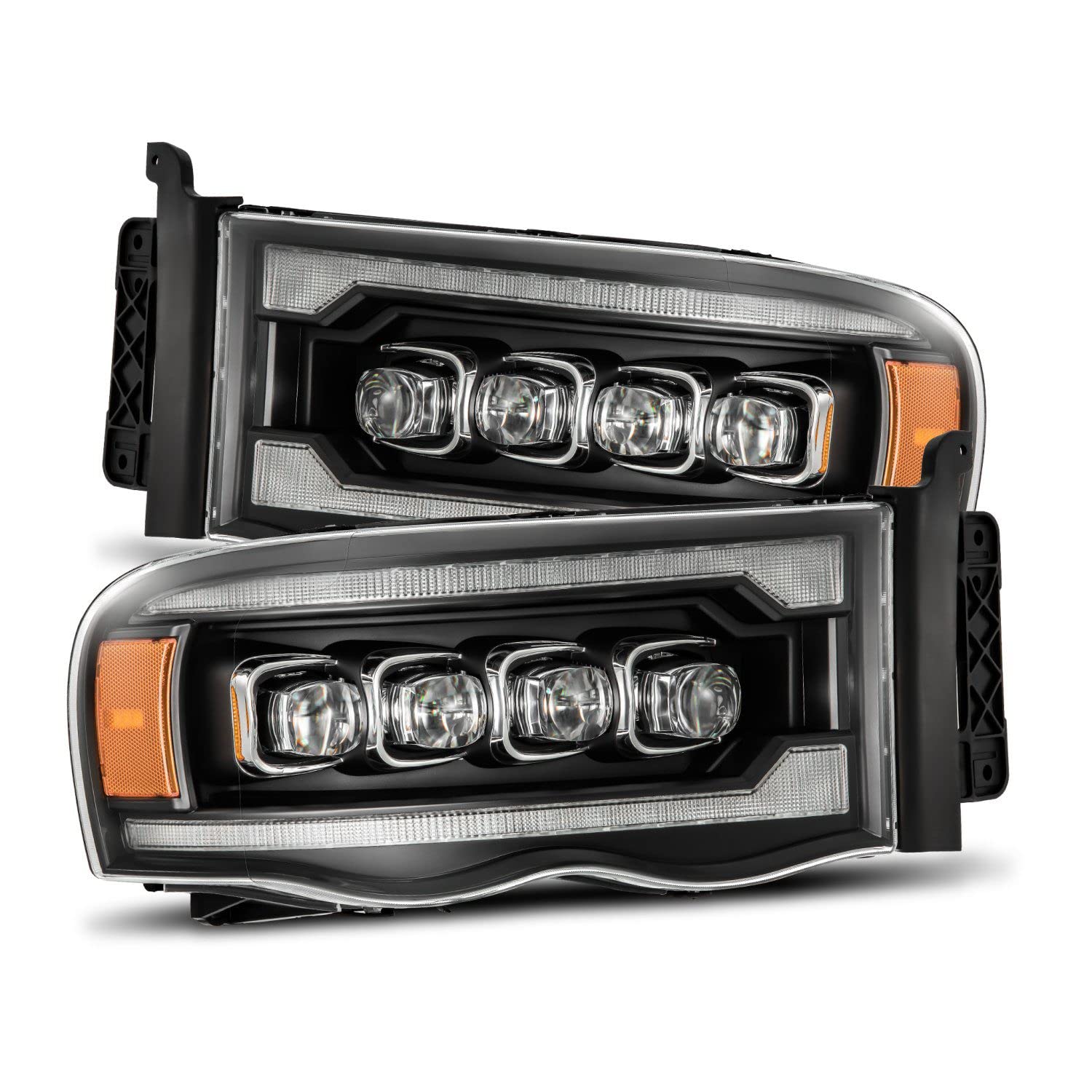 NOVA LED Proj Headlights AlphaRex 02-05 Dodge Ram 1500 Plank Style Blk w/Activ Light/Seq Signal