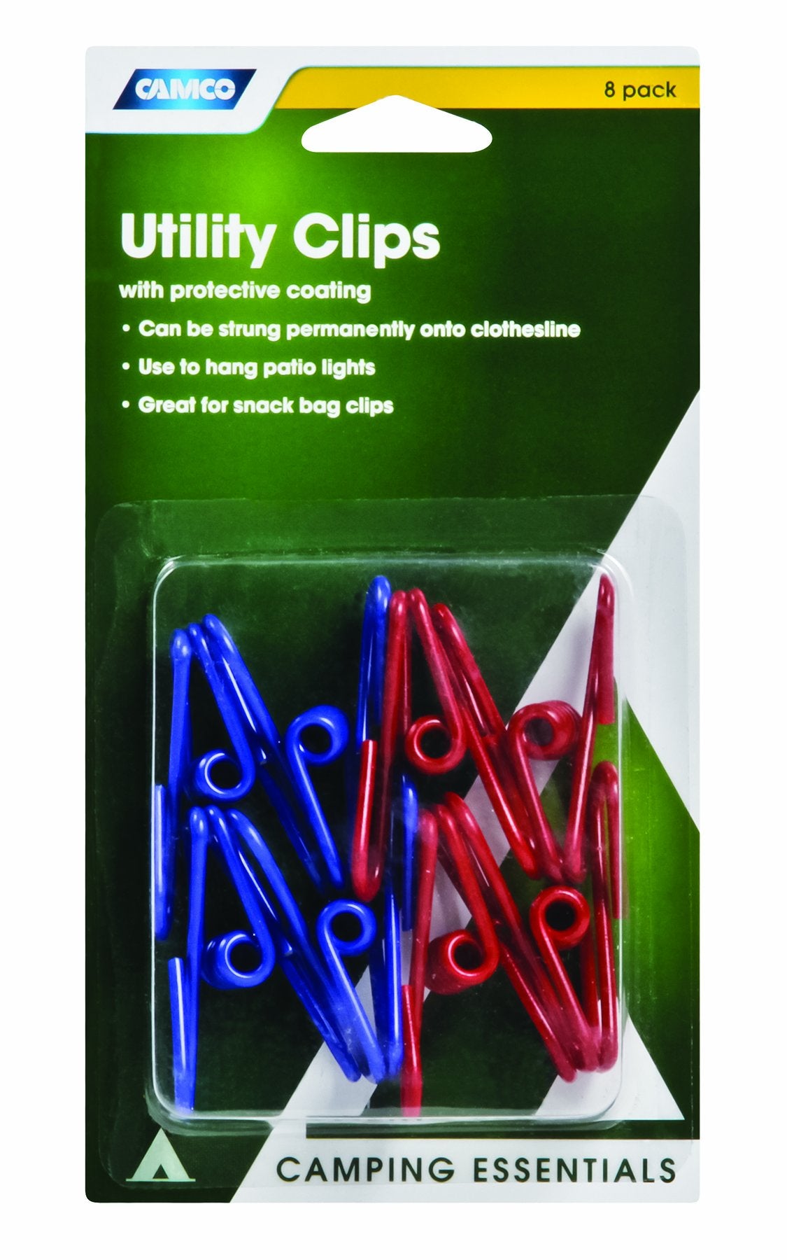 Camco Utility Clips Camping Essentials - Durable Clips to Hang Patio Lights or Use as Clothesline Clips at Campsites, Camper & RV Parks, and More | Also Great as Snack Bag Clips - 8 Pack (51037)