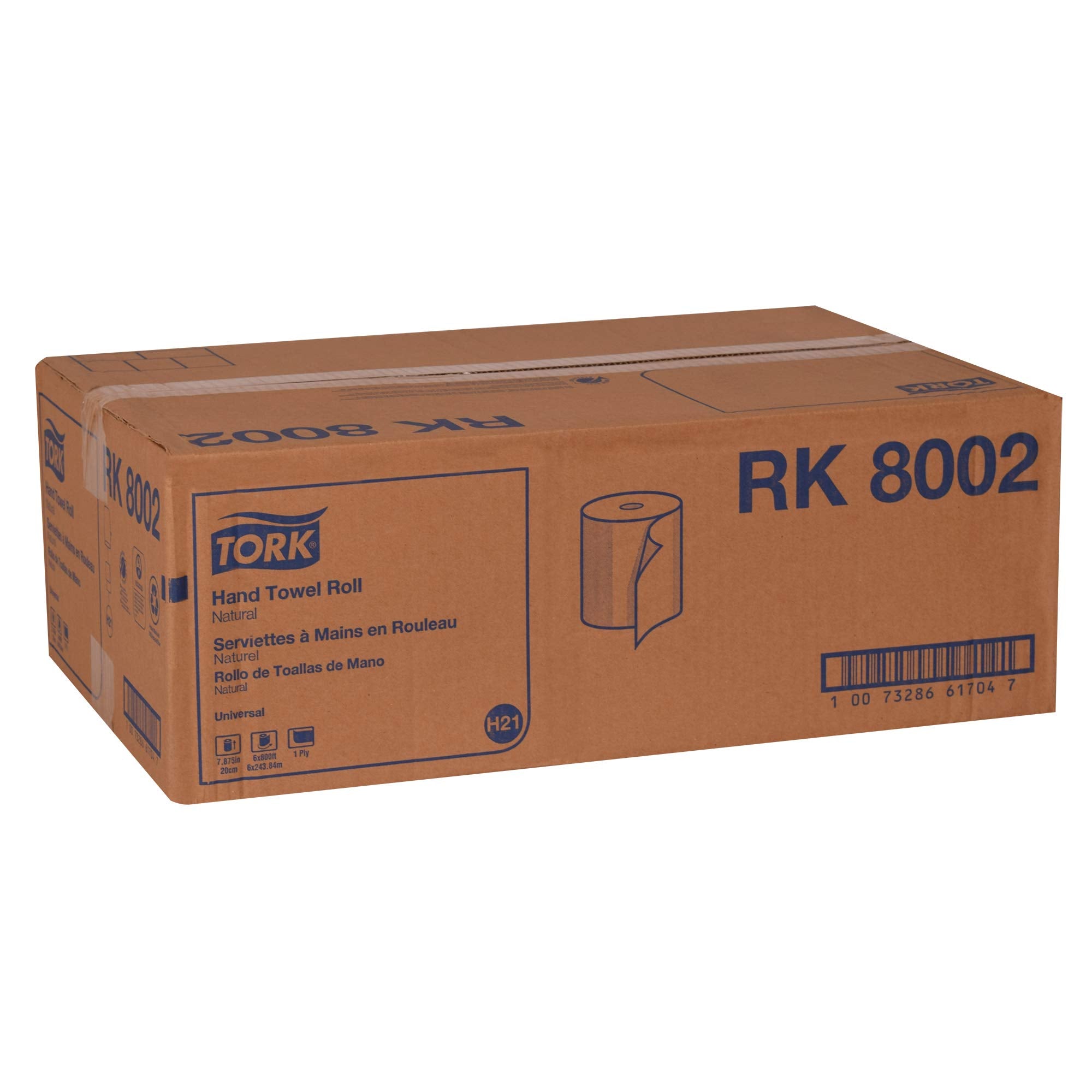 Tork Hand Towel Roll Natural H21 100% Recycled Fiber, Universal Fit 6 Rolls x 800 Ft (RK8002)
