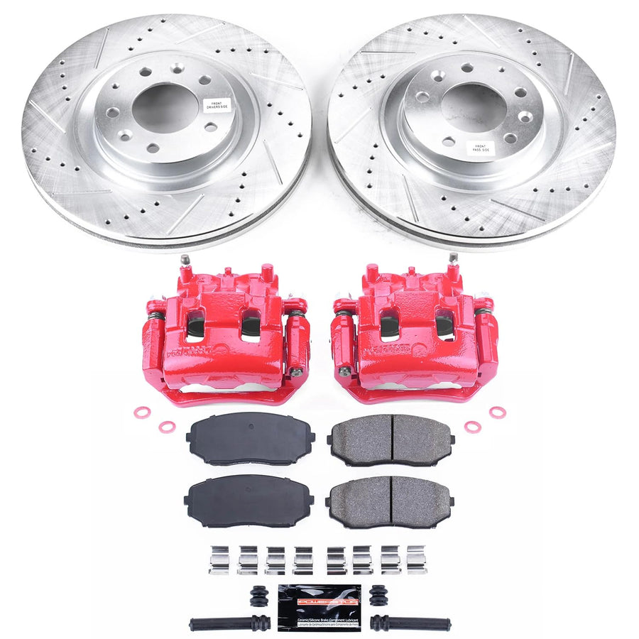 Power Stop Front KC5878A Z23 Evolution Sport Brake Upgrade Kit with Powder Coated Calipers, Carbon-Fiber Ceramic Brake Pads & Drilled & Slotted Rotors