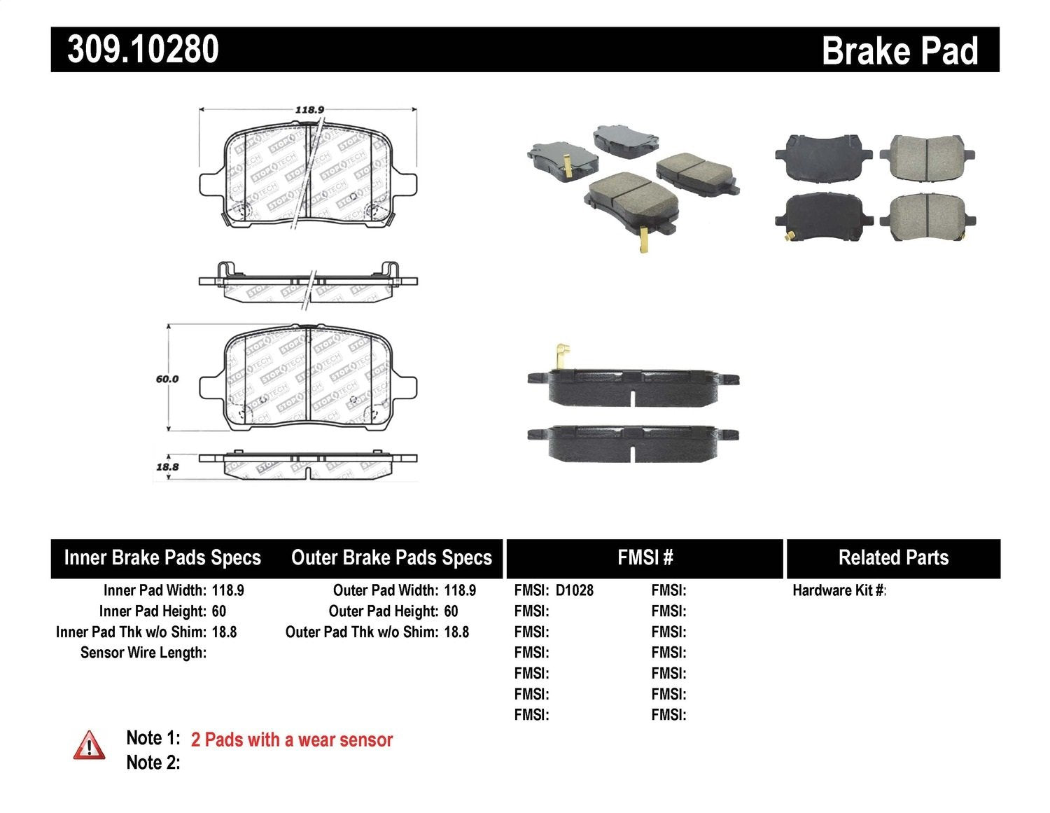 309.10280 Stoptech Sport Brake Pad