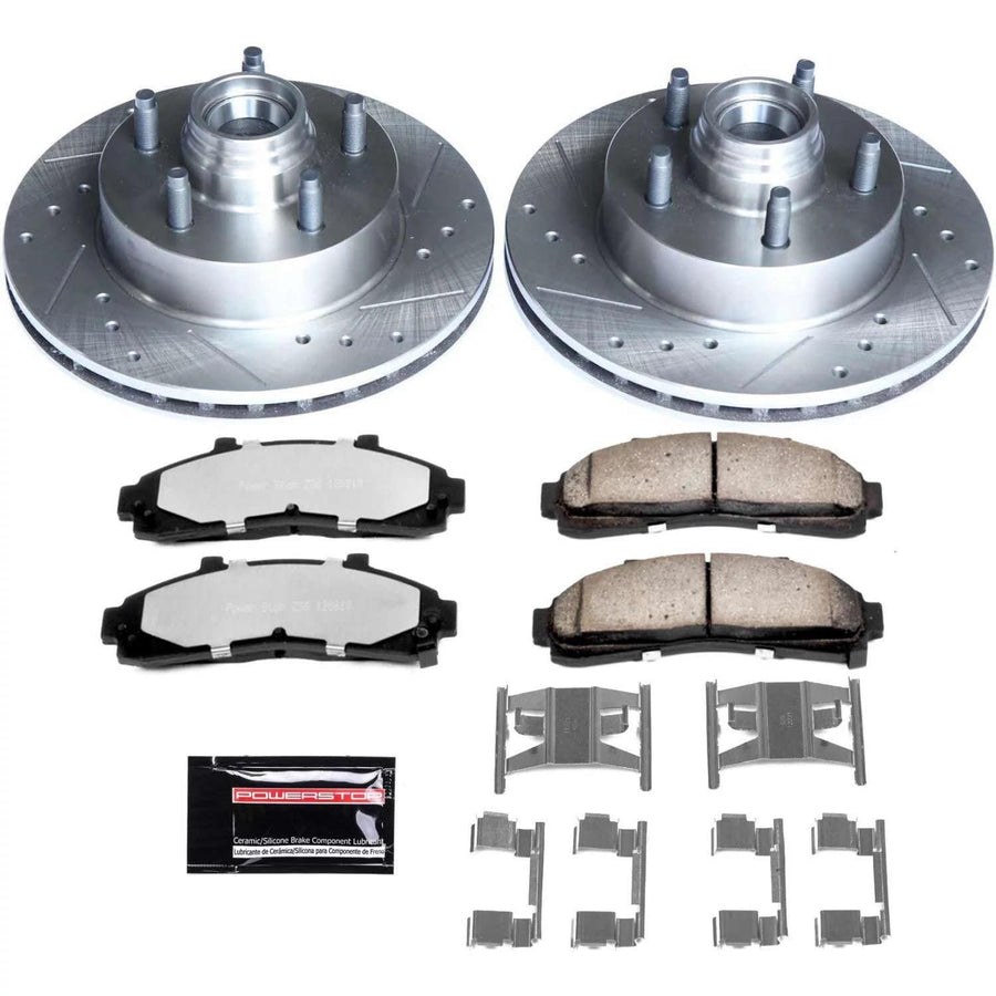 Power Stop Front Brake Kit For 1998 1999 2000 2001 2002 Ford Ranger 1998 1999 2000 B2500 Mazda - Truck & Tow Carbon Fiber Ceramic Brake Pads & Drilled and Slotted Rotors Replacement, K5083-36