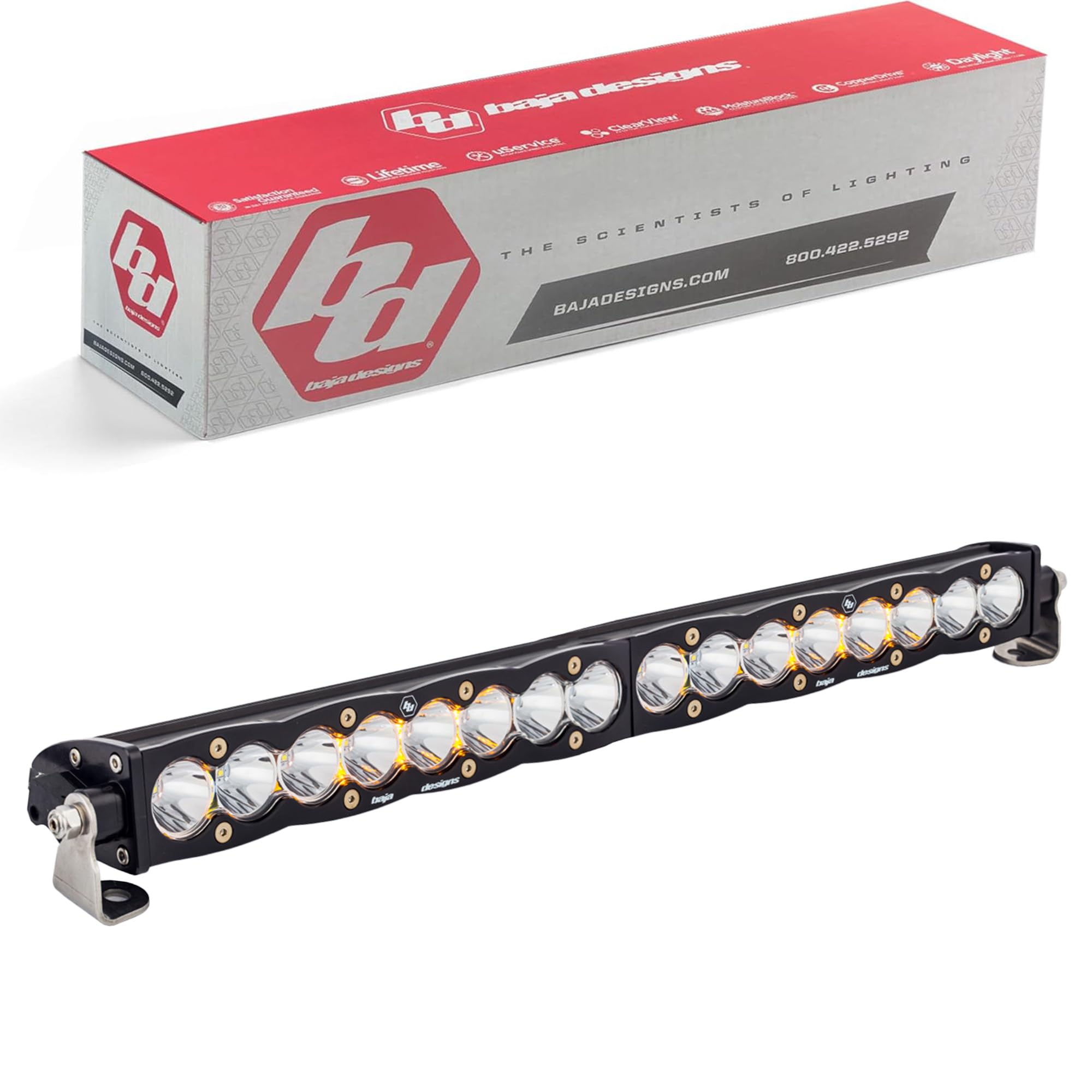 Baja Designs 20" S8 LED Light Bar - Slim Off-Road Light Bar for Trucks, Wranglers, 4x4, UTV, ATV - Amber Backlight (Spot Beam; Clear Lens)