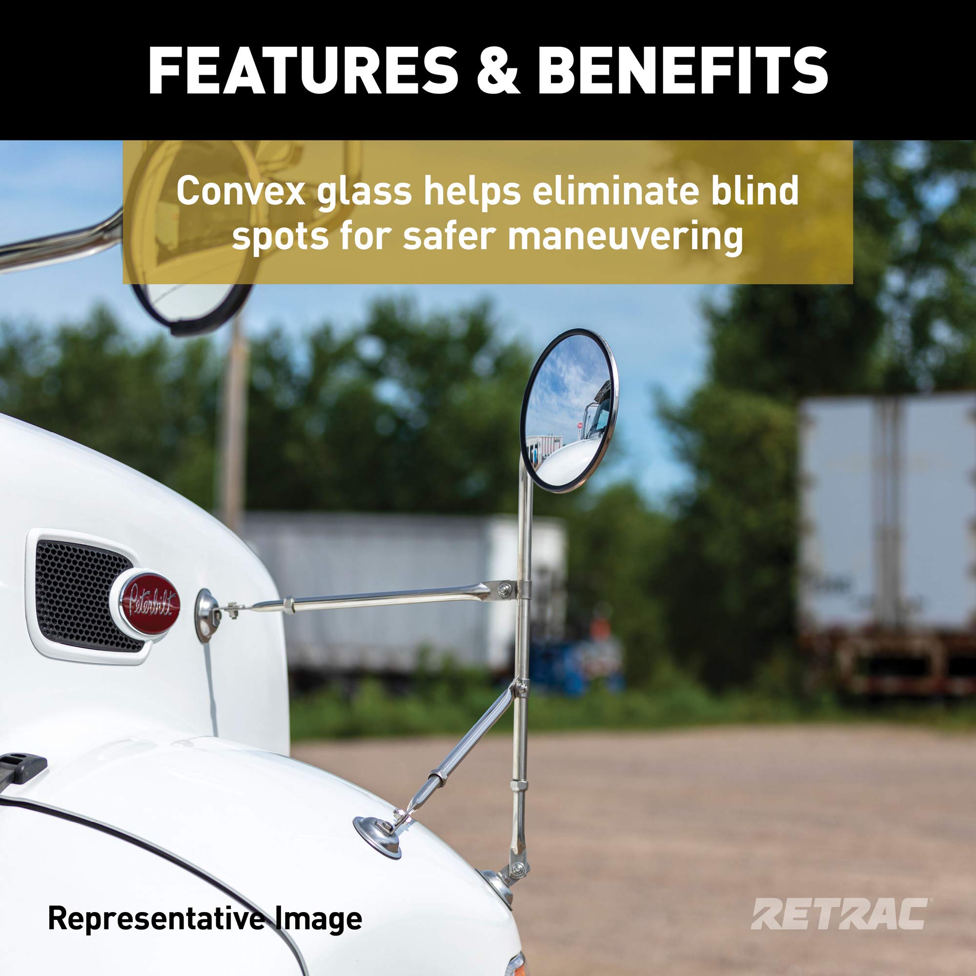 8-1/2-Inch Heated Convex Mirror Head Retrac 609946 with Plastic Ball Stud, Universal Driver or Passenger Side