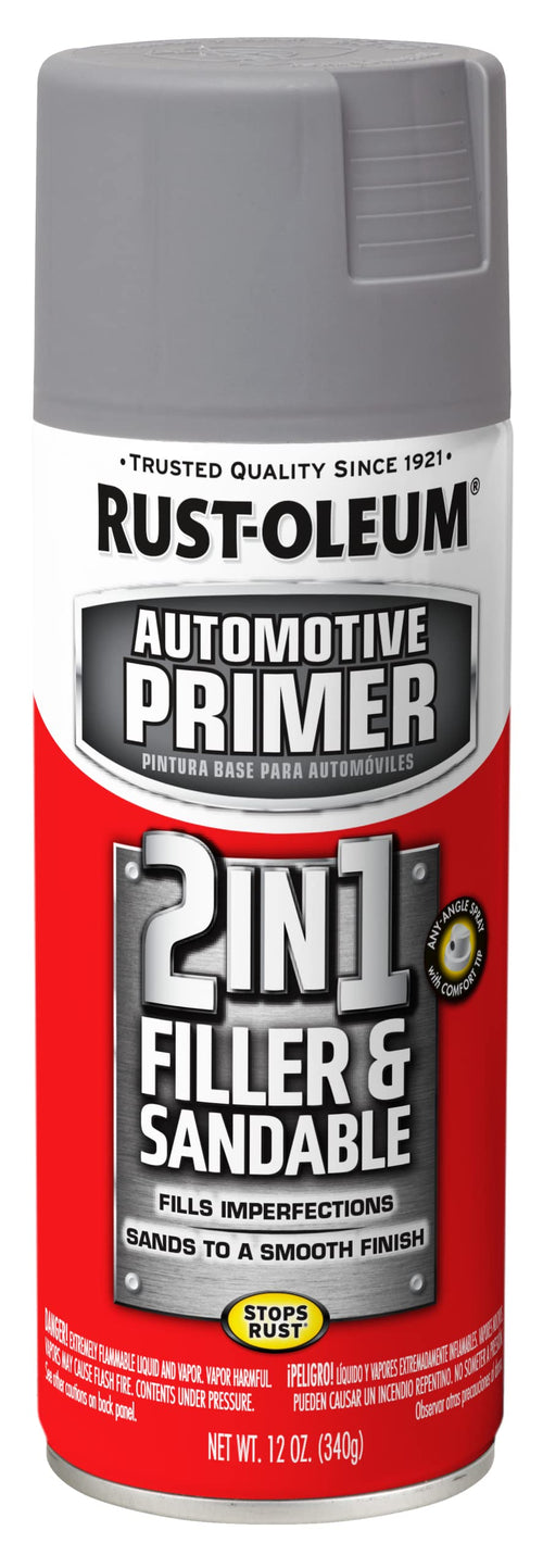 Rust-Oleum 260510 Automotive Stops Rust 2-in-1 Filler & Sandable Primer Spray, 12 oz, Gray