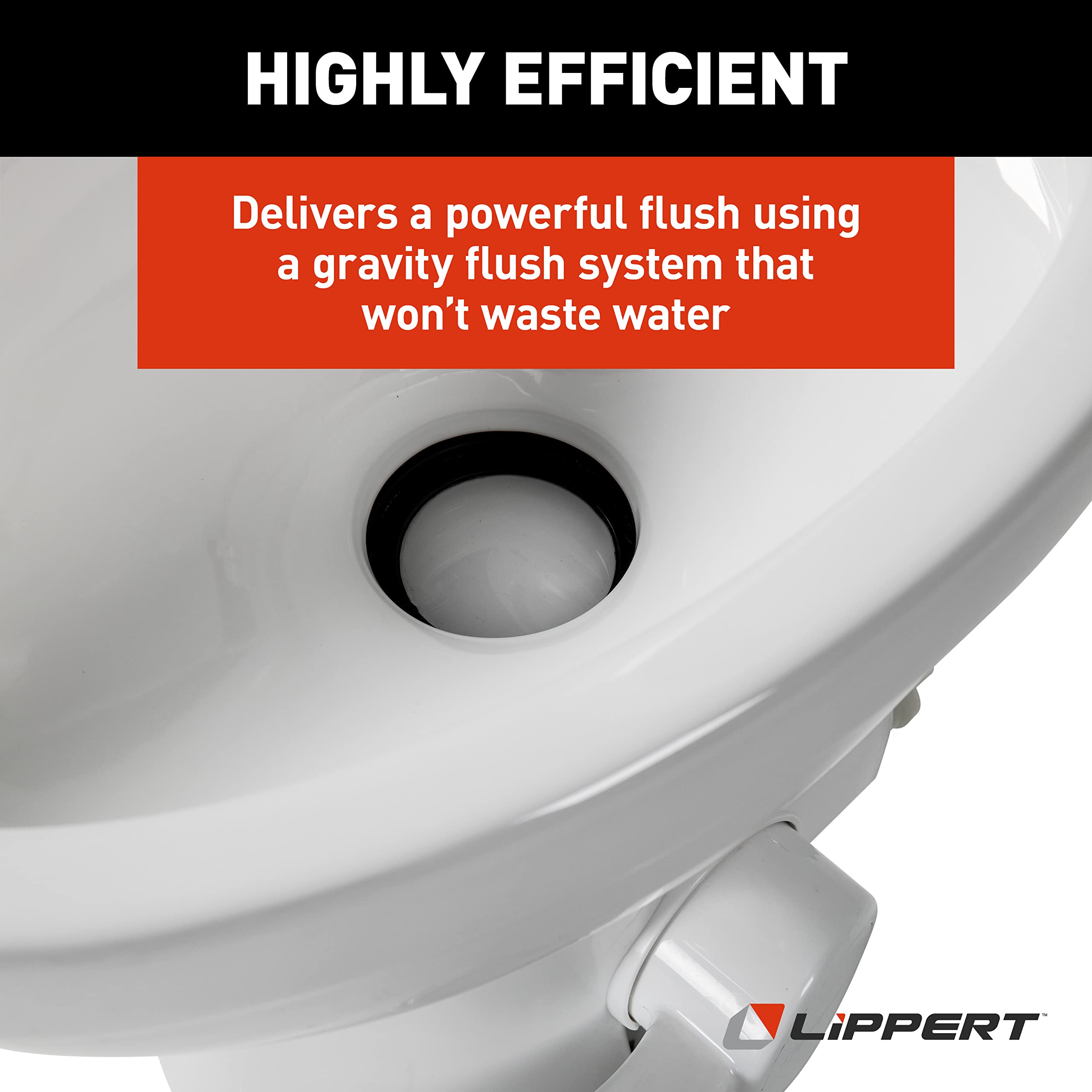 Lippert RV Toilet Flow Max with Elongated Ceramic Bowl, 18" Standard Profile, Full-Size Residential Seat, Easy-Close Lid, Efficient Flush - 2022113192