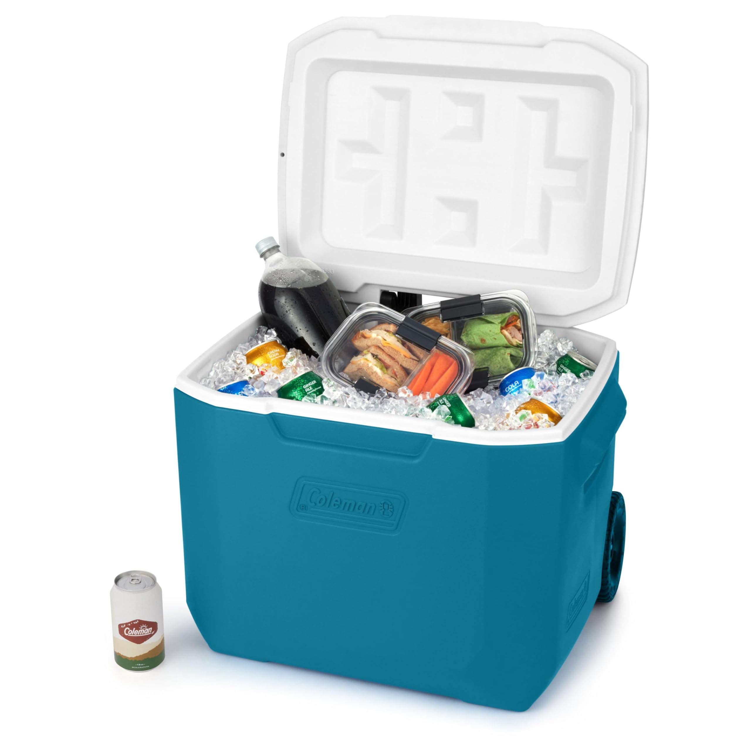 Coleman Rolling Cooler 60qt with Wheels, Insulated Portable Wheeled Chiller with Ice Retention, Made in USA