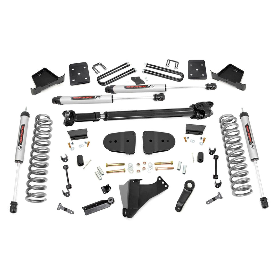 Rough Country 6 Inch Lift Kit with V2 Monotube Shocks for F-250/F-350 Ford Super Duty (2023 w/OVLDS) - Fits 4" Axle, Diesel, Includes FR Driveshaft