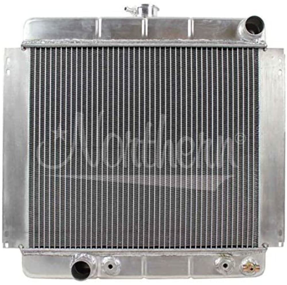 Northern Radiator 21-7/8 in H x 19-3/4 in W x 2-1/2 in D, Passenger Side Inlet, Driver Side Outlet, Aluminum, Natural, Automatic, Ford Mustang 1967-70, Each