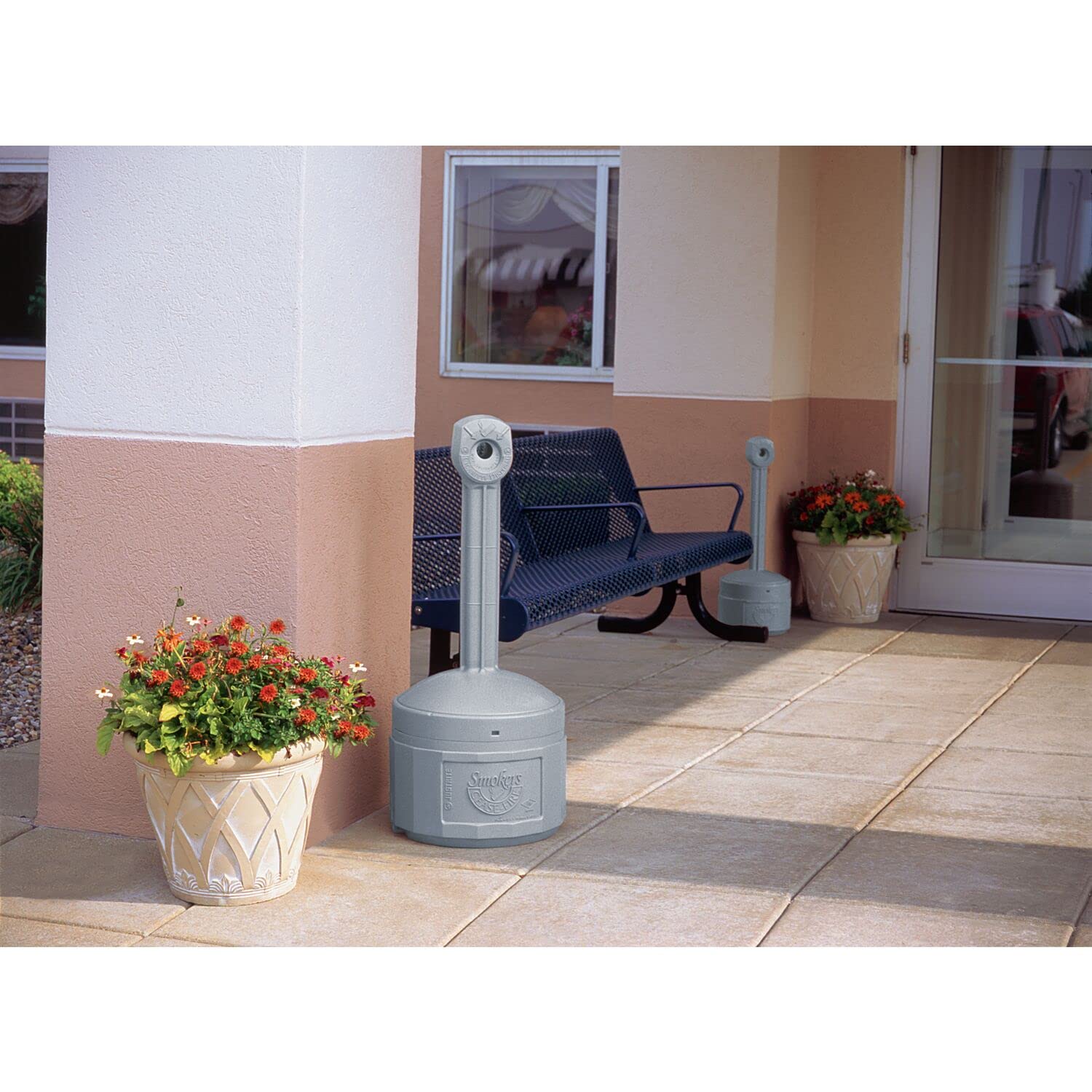 Justrite, Outdoor Smoker’s Cease-Fire Original Ashtray, Polyethylene Standing Ashtray with Steel Bucket, 4 Gallon, Grey, 26800