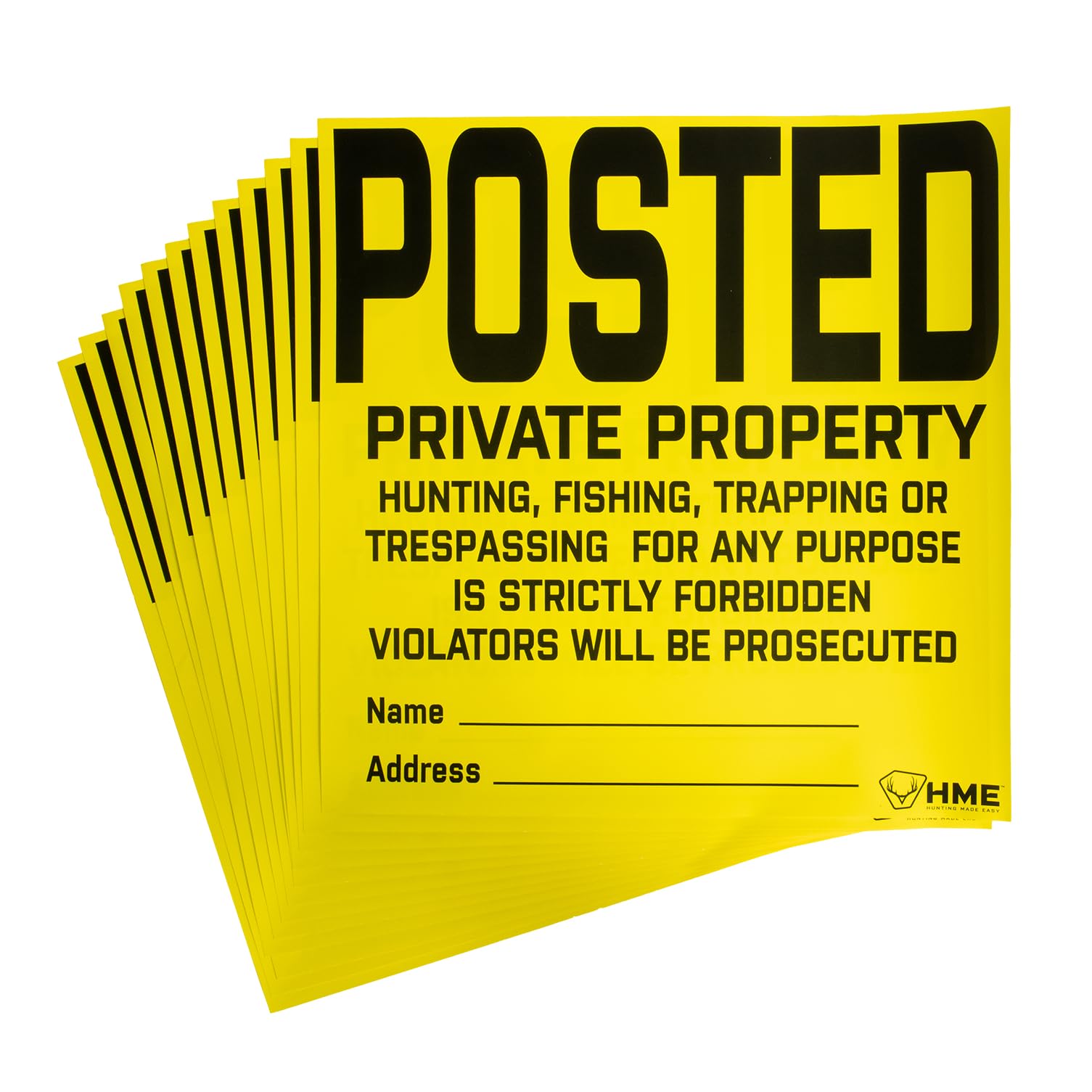 HME No Tear Durable Vinyl 11' x 11' Protecting Posted Private Property Signs - 12 Sheets Per Pack, Clear Straightforward Message