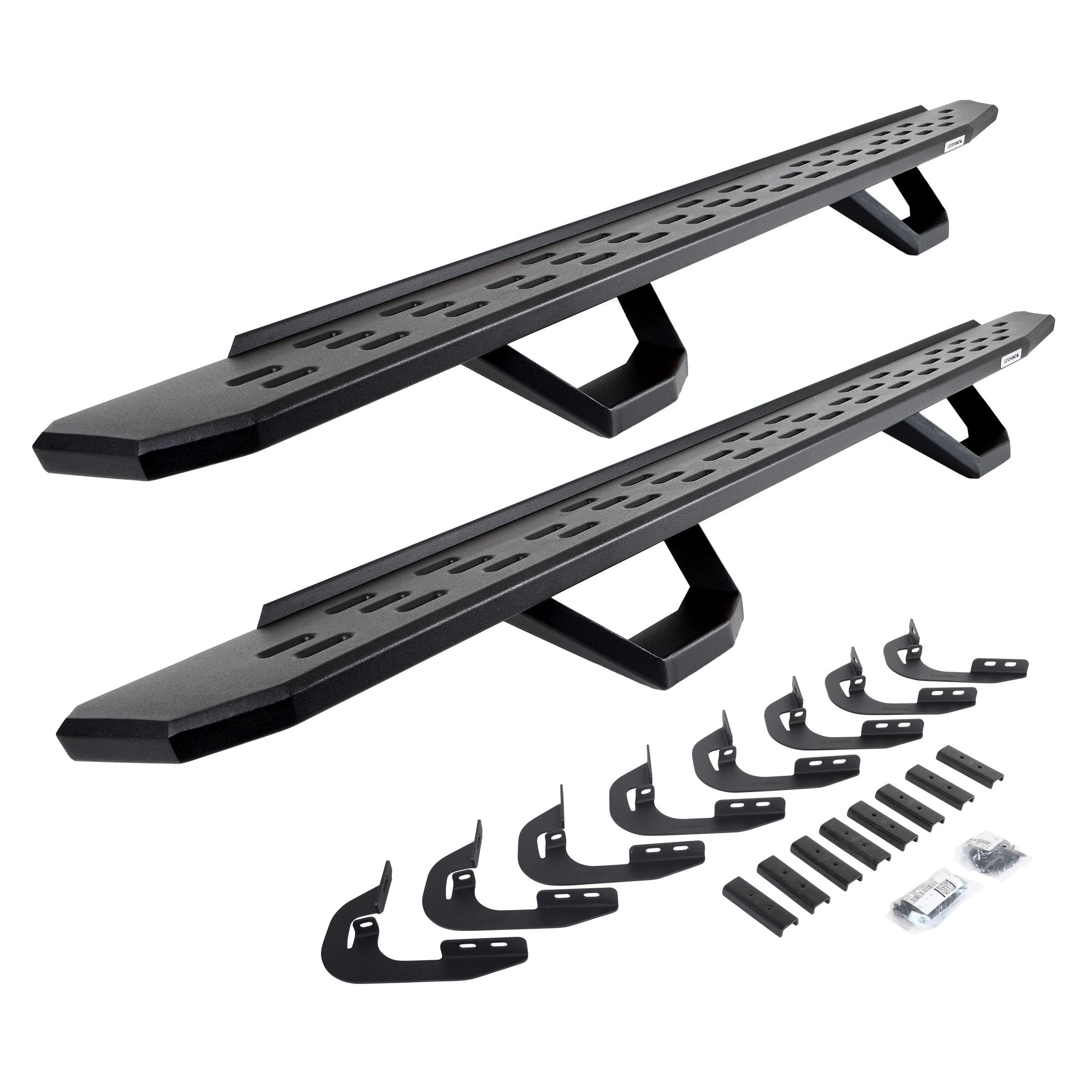 Go Rhino Running Boards RB30, Brackets, & 2 Pair of Drop Steps | Galvanized Steel, Textured Black | 6960478720PC | Fits 2014-2018 Chevrolet Silverado/GMC Sierra 1500 Crew Cab (See Description)