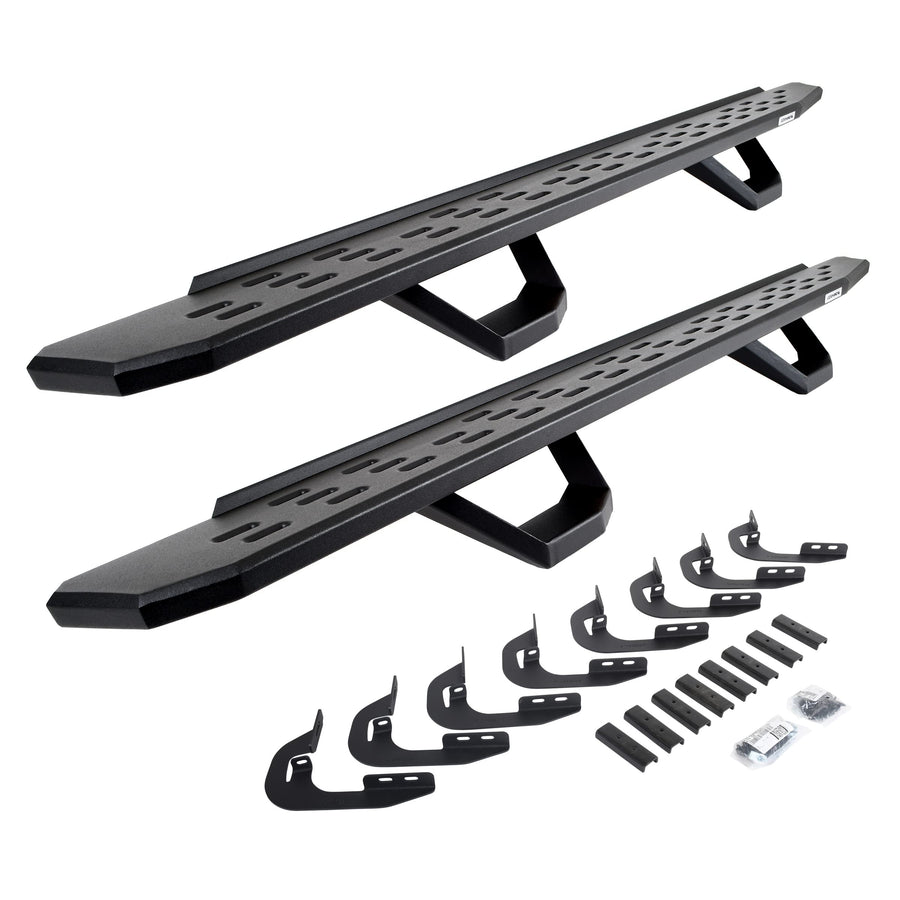 Go Rhino Running Boards RB30, Brackets, & 2 Pair of Drop Steps | Galvanized Steel, Textured Black | 6960478720PC | Fits 2014-2018 Chevrolet Silverado/GMC Sierra 1500 Crew Cab (See Description)