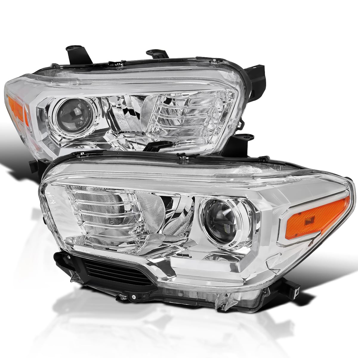 Chrome Projector Headlights SPEC-D TUNING Compatible with 2016-2022 Toyota Tacoma without factory LED daytime running lights, Left + Right Pair Headlamps Assembly