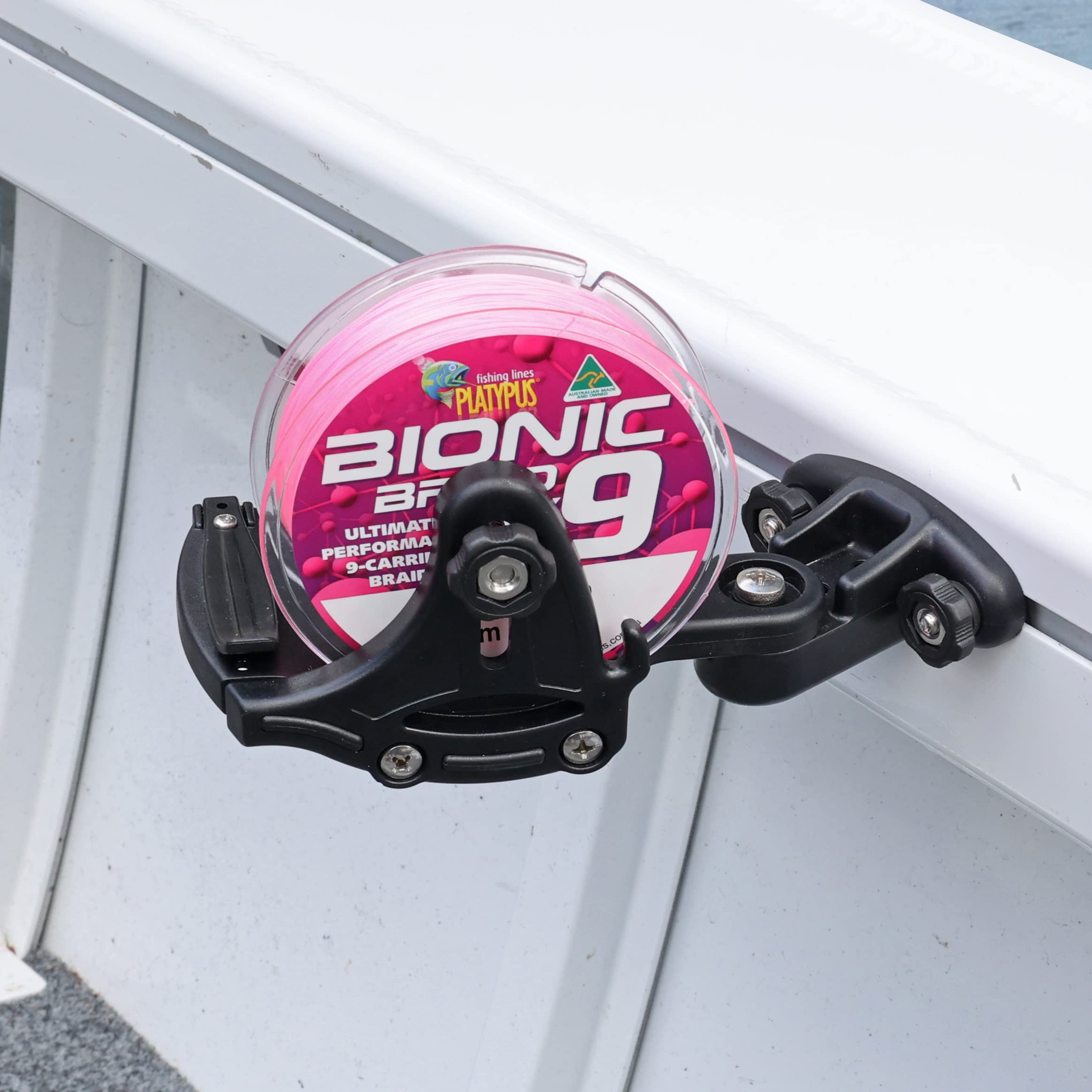 Fishing Reel RAILBLAZA Spooler System Compatible with Gunnel Track Mount for Boat or Kayaks, Compatible with Wide Range of Spools