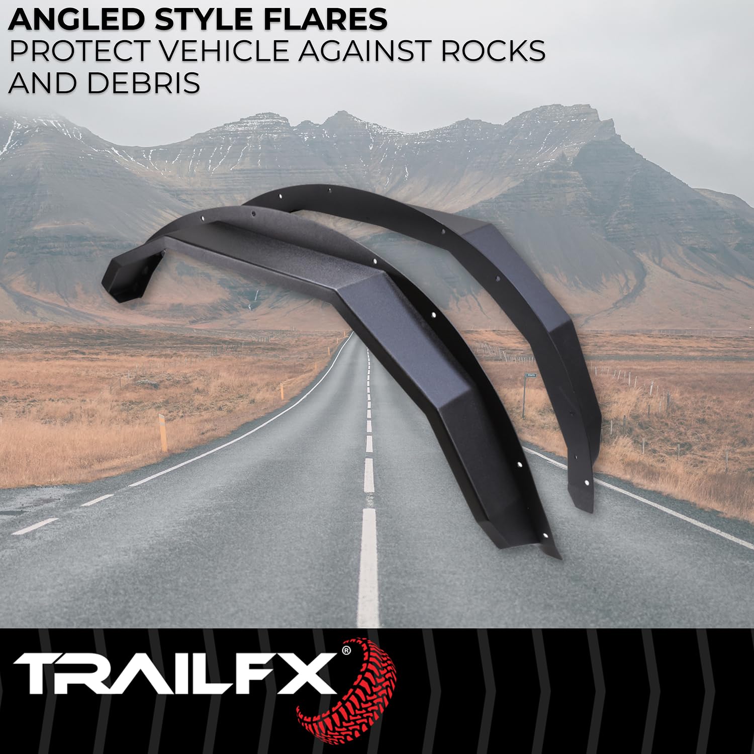 TrailFX Fender Flares Angled Tube Style Fits Ford Bronco 2021-2025 Bolt-On 5 Inch Tire Coverage Matte Black Powder Coated Steel Set of 2 BR007T