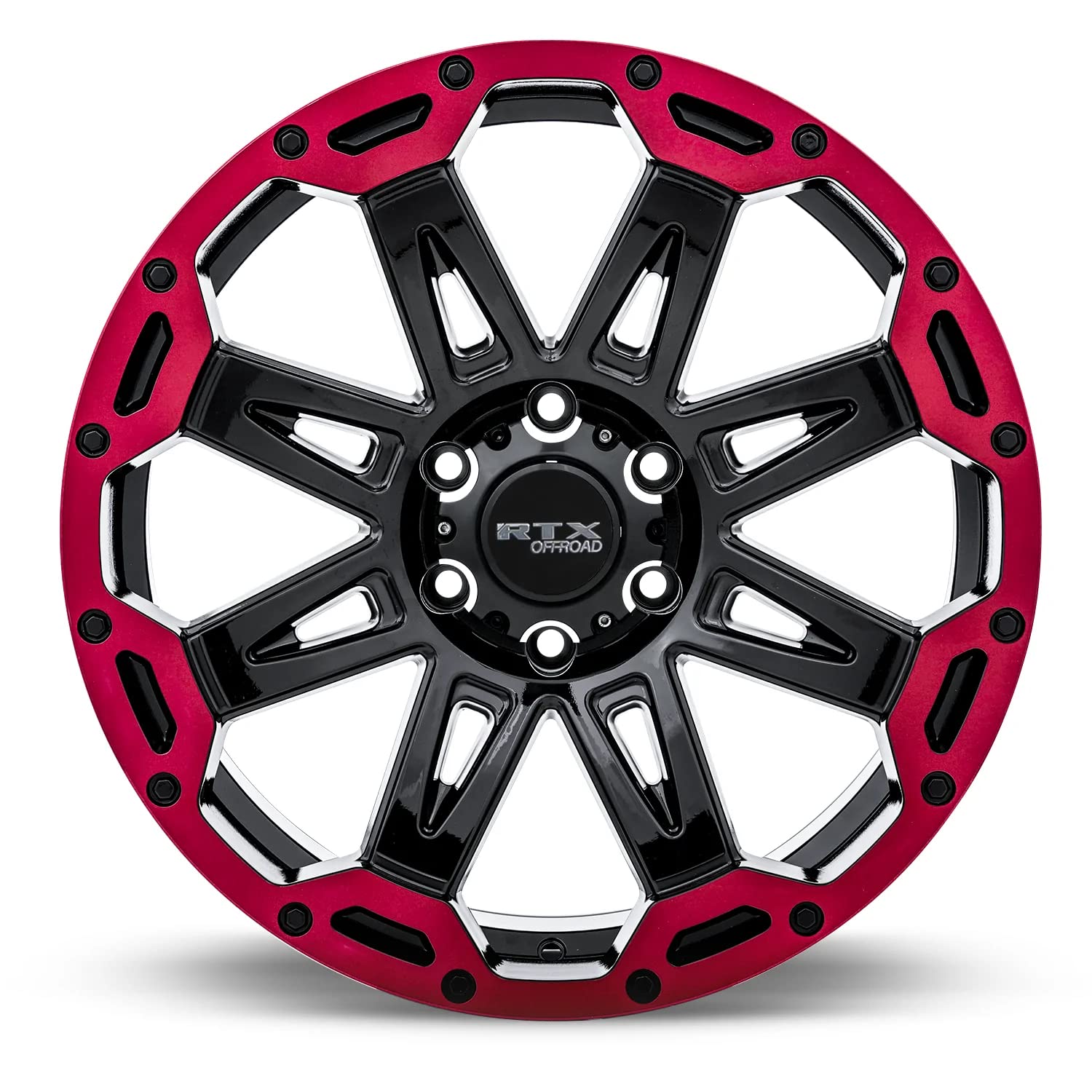 Custom RTX GOBI Wheel - 18x9, 10 Offset, 6x139.7 Bolt Pattern, 78.1mm Hub - Gloss Black with Red Lip Rim