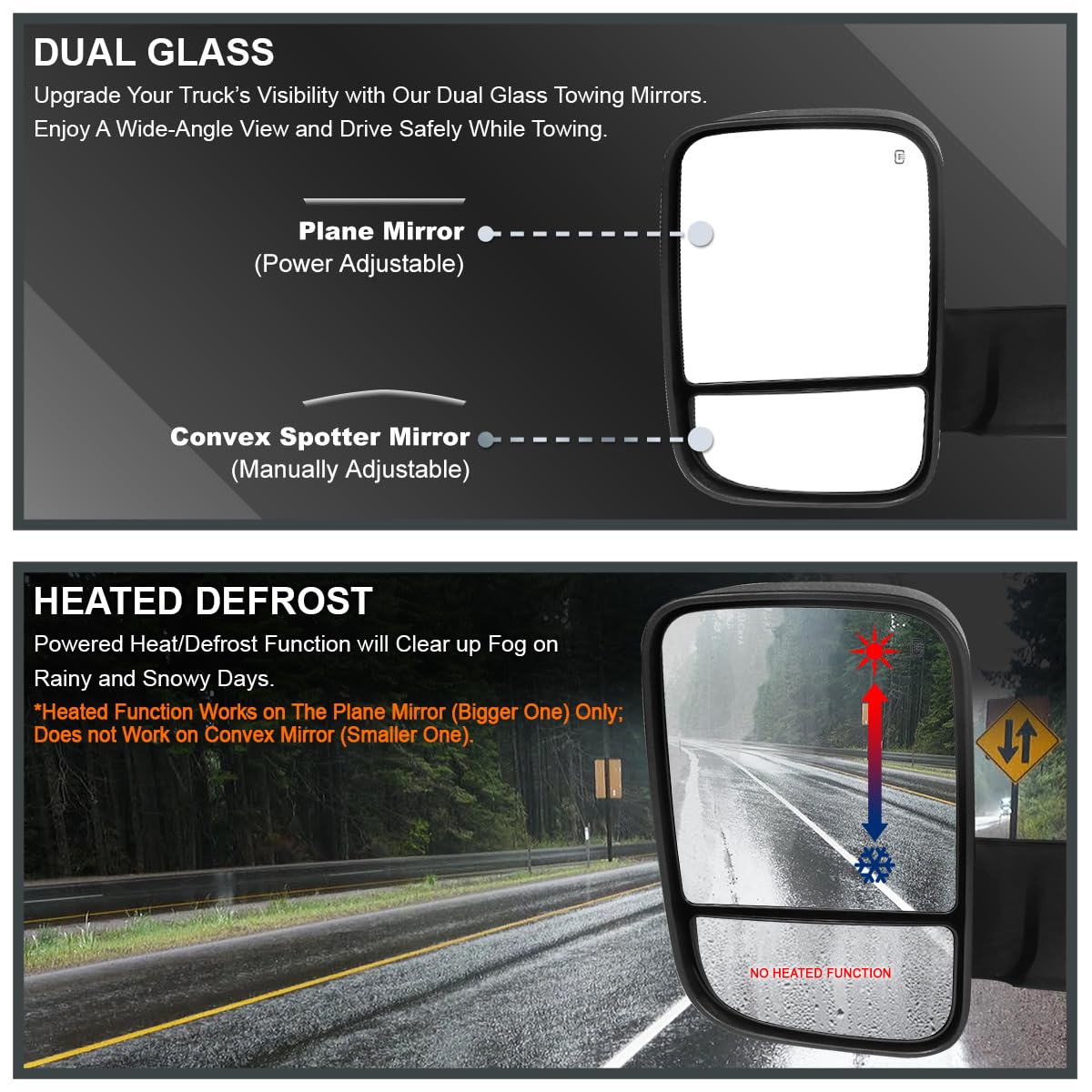 Spec-D Tuning Power Folding Black Heated Towing Side Mirrors+LED Signal+Puddle+Temp Sensor Compatible with 2013-2018 Dodge Ram 1500 2500 3500/2019-2024 Dodge Ram 1500 Classic Left + Right Pair