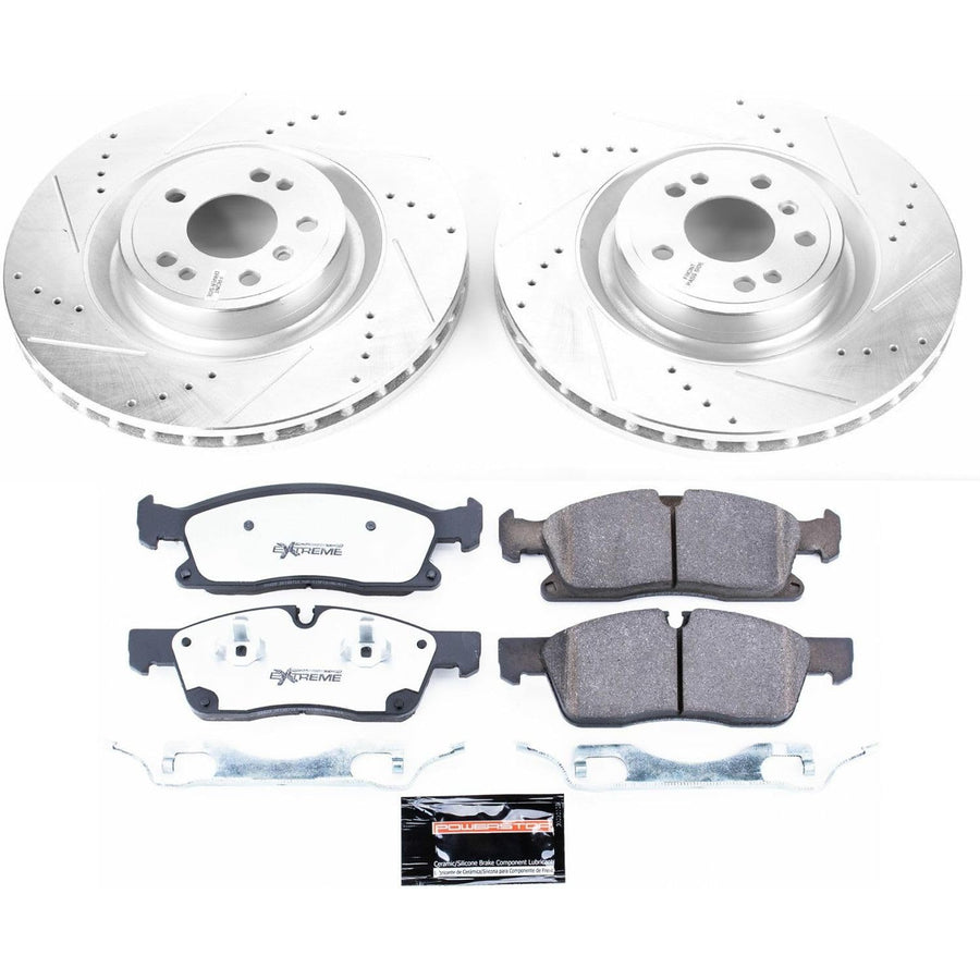 Power Stop K6903-36 Z36 Front Truck & Tow Brake Kit Carbon Fiber Ceramic Brake Pads and Drilled/Slotted Brake Rotors and 1 Front Sensor Wire For GL350 GL450 GLE400 GLE GLS3 GLS450 M [Model Specific]
