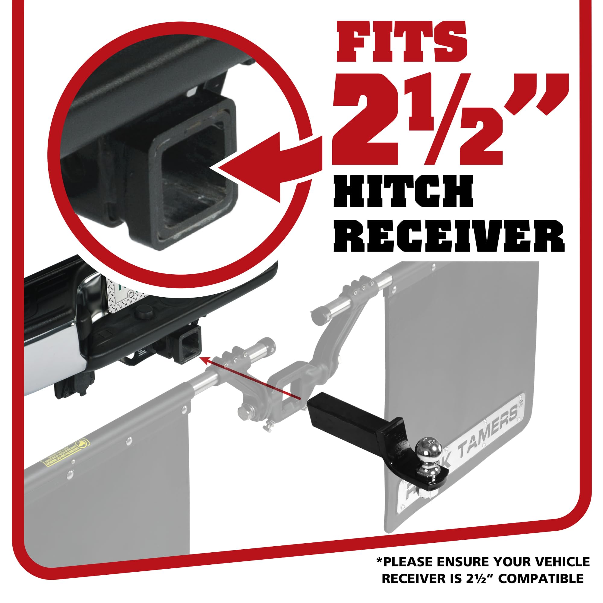 2.5" Rock Tamers 00110 - Official Mudflap System - 2.5" Hitch Receiver - Hitch Mounted Mud Flaps to Protect What You Tow - Removeable and Adjustable-Black/Stainless Steel - 1 System