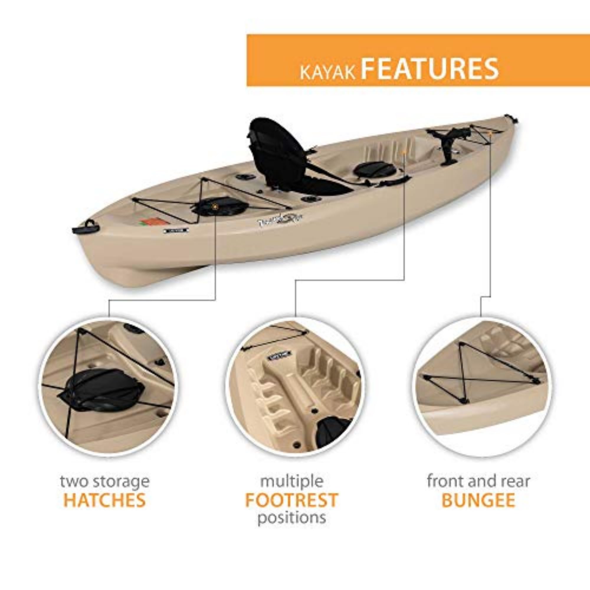 Tamarack Lifetime Sit-On-Top Kayak, Tan, 120", Model:90237