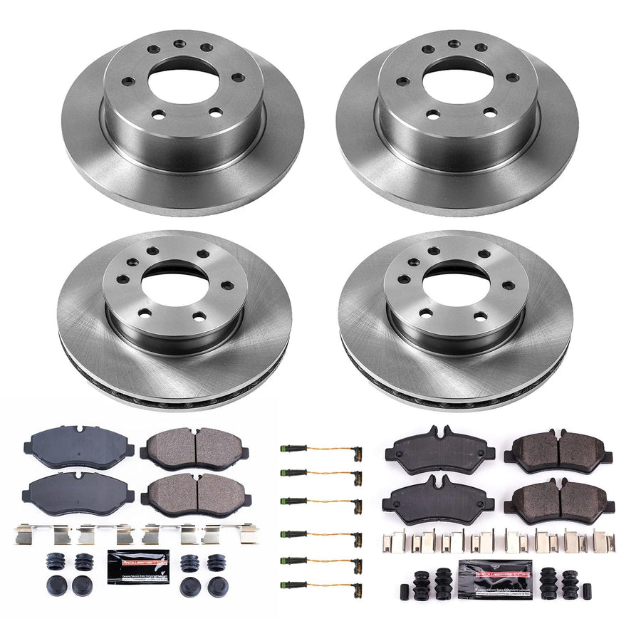 Power Stop K8449 Z23 Carbon Fiber Brake Pads Front and Rear with Drilled & Slotted Brake Rotors Kit