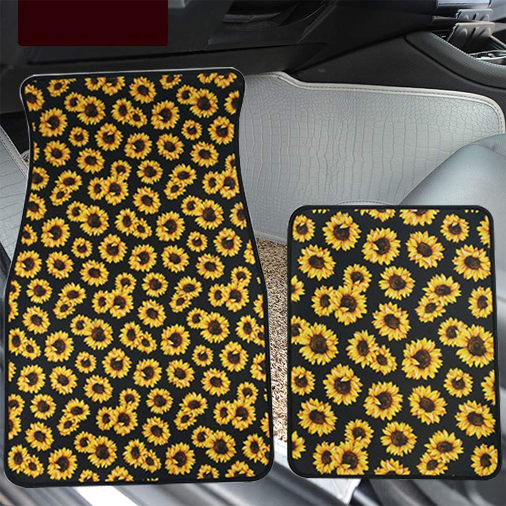 HilMe Car Mats, Waterproof 2pcs non-slip Neoprene Universal Car Floor carpet with black edge Sunflower, Leopard Print