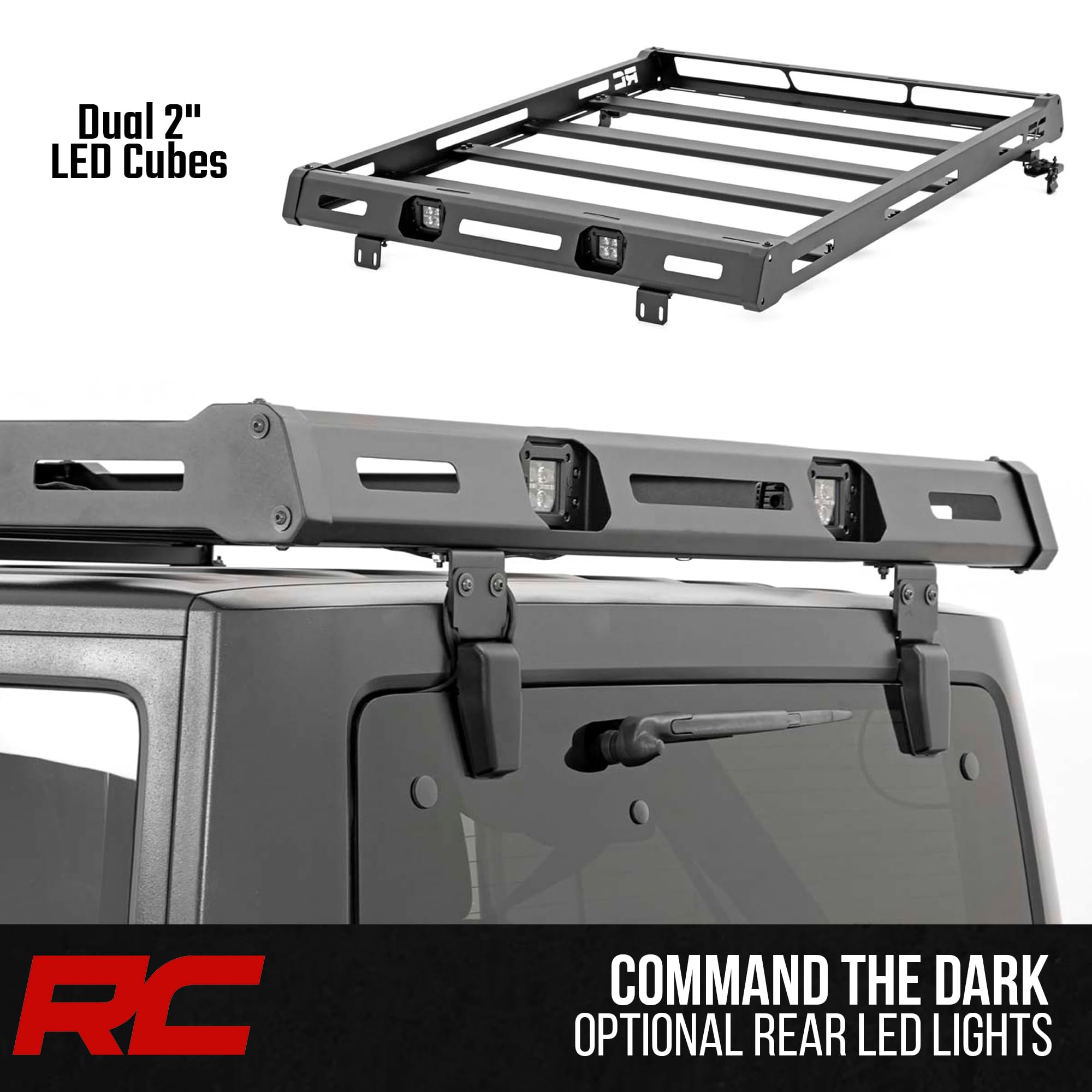 Roof Rack Rough Country for Jeep Wrangler JK (2007–2018) - Heavy-Duty Cargo Rack, Freedom Top Compatible, Low-Profile Overland Design