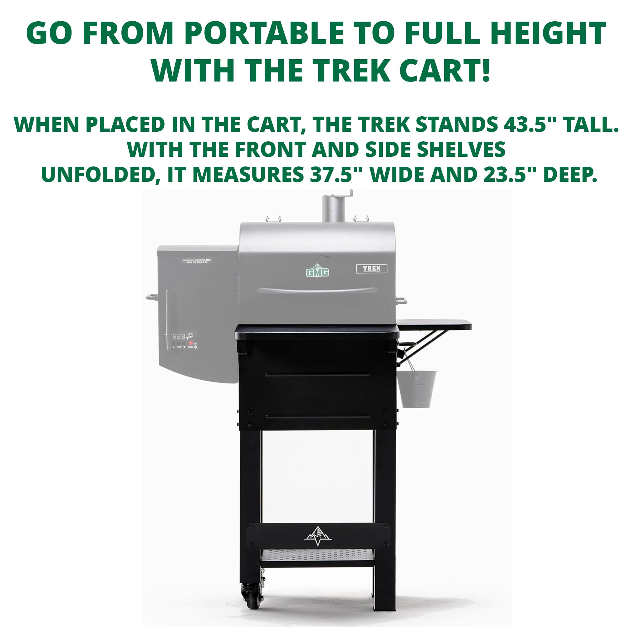 Green Mountain Grills Authentic GMG Rolling Cart for Trek & 2.0 Portable Pellet Grill - Easy Mobility & Storage Solution - Powdercoated Black