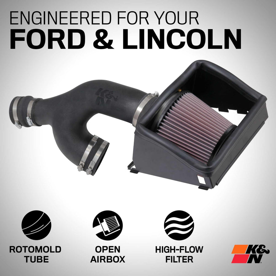 Cold Air Intake System K&N: High-Flow Air Filter, Increase Performance & Towing: Compatible with 2017-2024 FORD/LINCOLN: Expedition, F150, F150 Raptor, Navigator, 63-2599