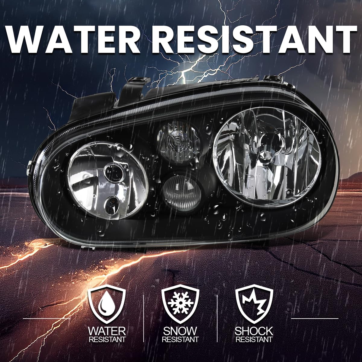 Black SPEC-D TUNING Headlights w/Built-in Fog Lamps Compatible with 1999-2006 Volkswagen Golf MK4 GTI, 2004 R32, 1999-2002 Cabrio, L+R Pair Head Light Lamp Assembly
