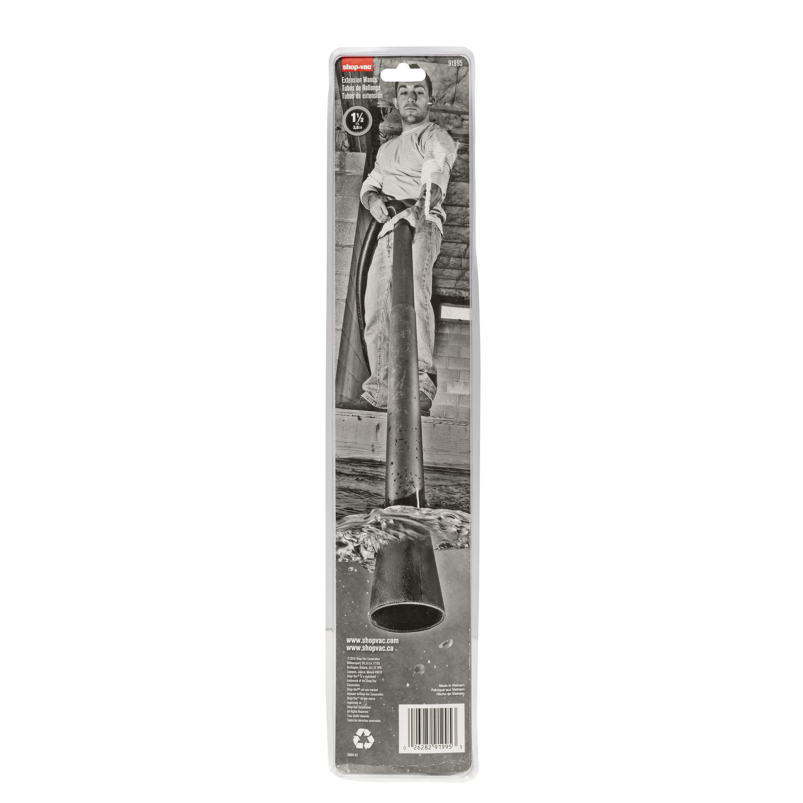 1.5 Inch Diameter Shop-Vac Extension Wands, Polypropylene, Black, (2-Pack)