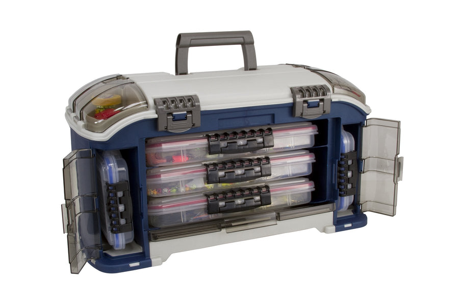 Plano Ultimate Angled Tackle System Elite Series, Blue, Includes 7 StowAway Utility Boxes, Premium Tackle Storage for Fishing Gear and Accessories, Waterproof Case