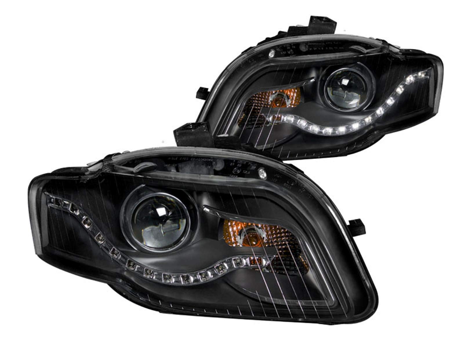 Black Clear AnzoUSA R8 LED Style Projector Headlight for Audi A4/S4/RS4 - (Sold in Pairs)