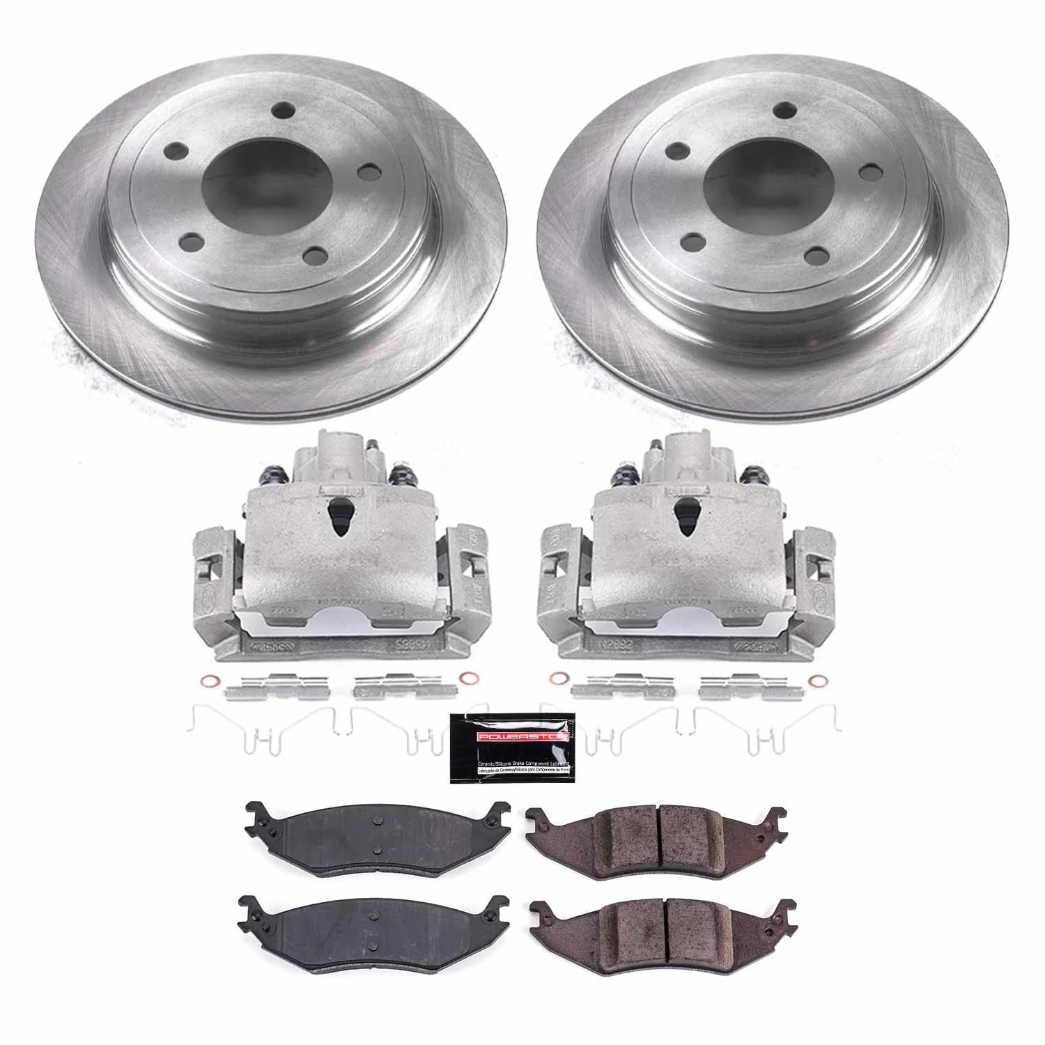 Power Stop KCOE4579 Rear Caliper Brake Kit- Brake Rotors, Ceramic Brake Pads and Brake Autospecialty Calipers