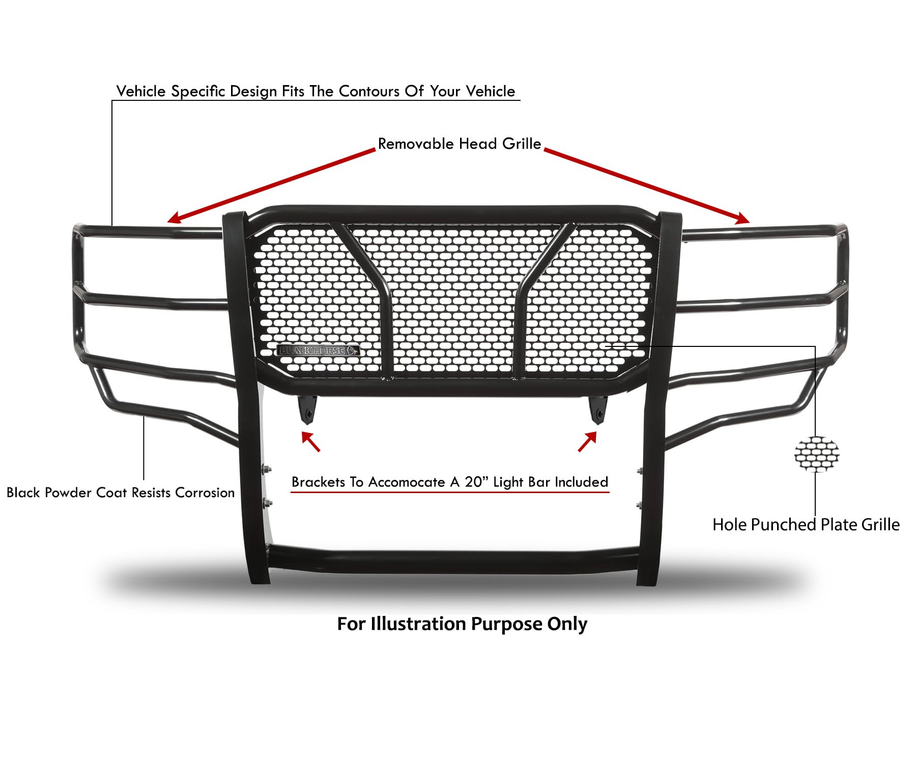 Heavy Duty Black Horse Rugged Grille Guard Modular Black Compatible with 2019-2021 Chevrolet Silverado 1500-RU-CHSI19-B