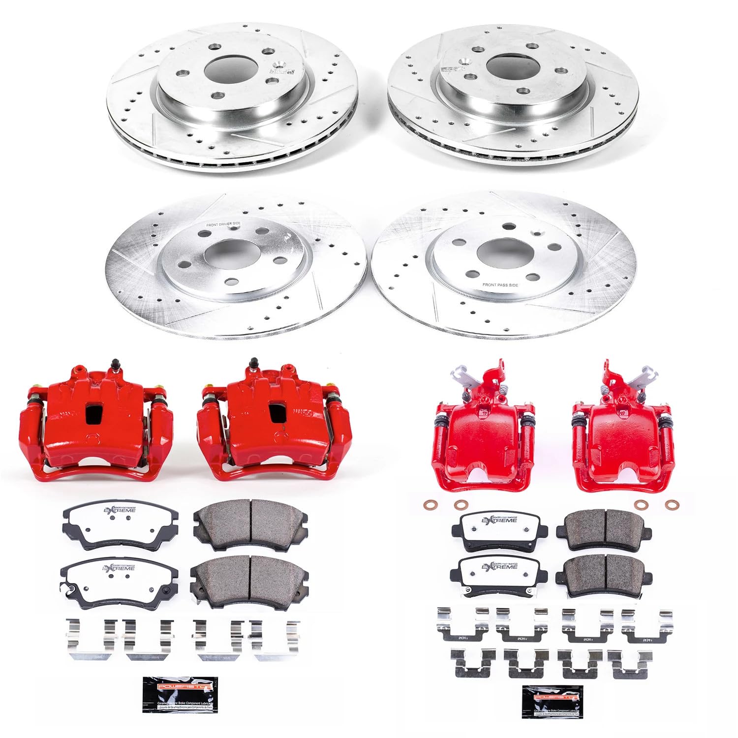 Power Stop Z26 KC6330-26, Front and Rear Caliper Kit-Drilled/Slotted Rotors, Carbon Ceramic Brake Pads & Calipers For Saab 9-5 2010-2011 [Model Specific]