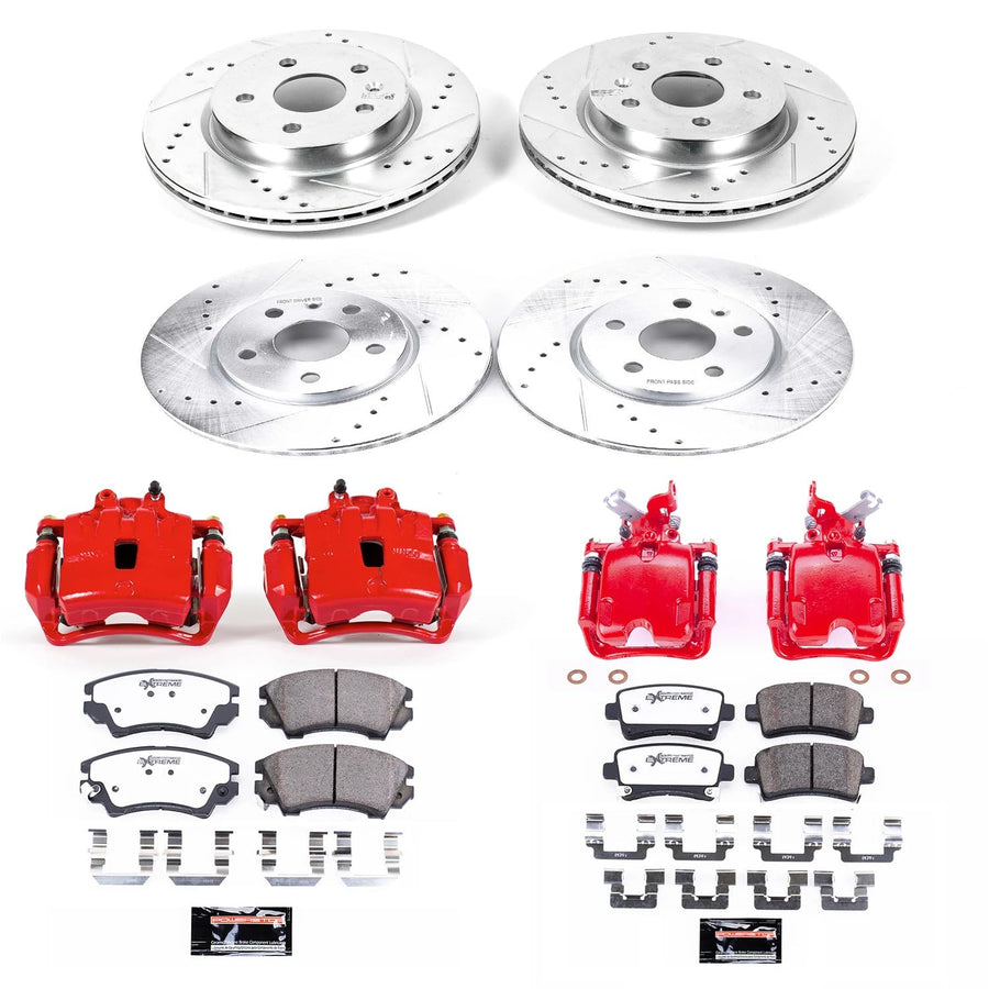 Power Stop Z26 KC6330-26, Front and Rear Caliper Kit-Drilled/Slotted Rotors, Carbon Ceramic Brake Pads & Calipers For Saab 9-5 2010-2011 [Model Specific]