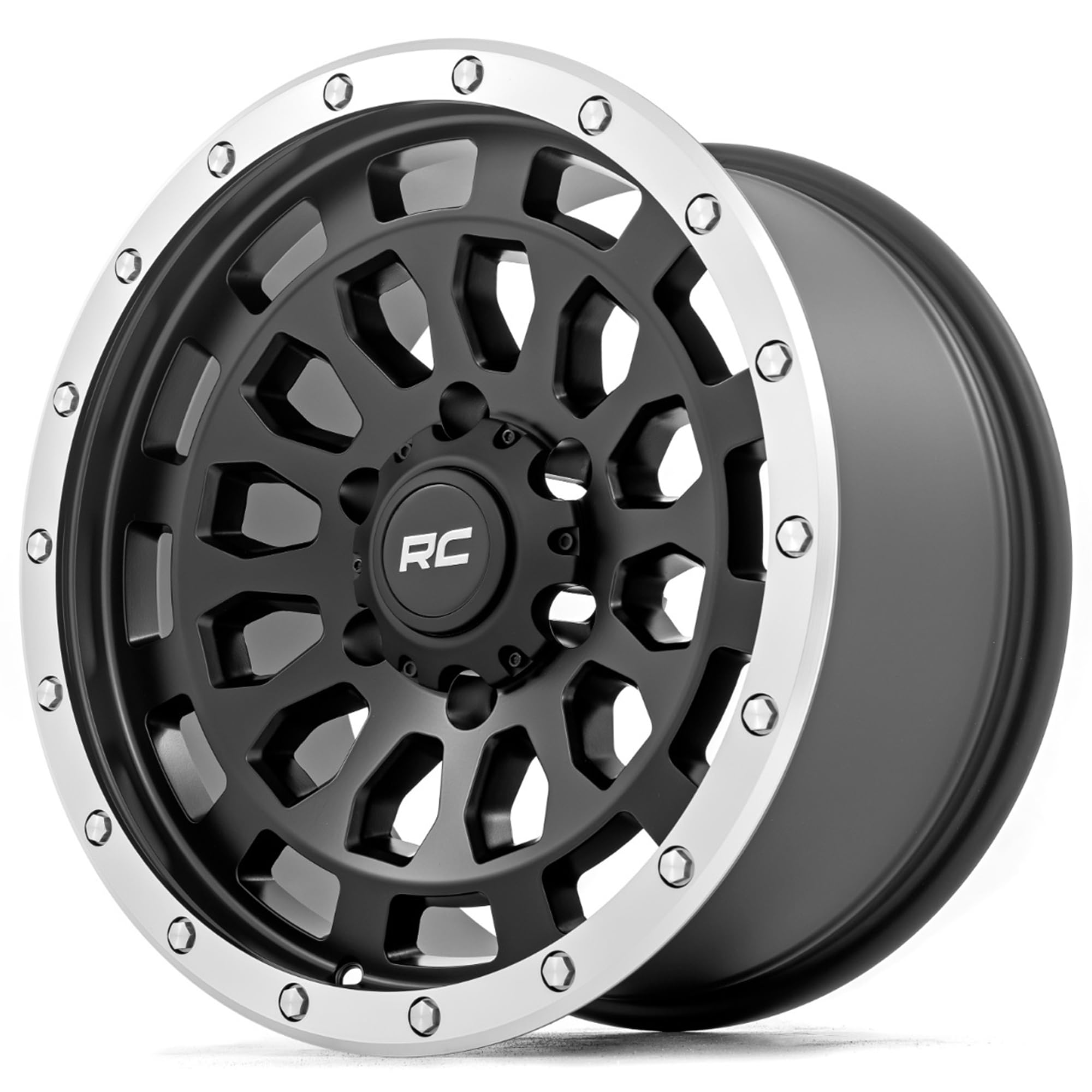 Rough Country One-Piece 87 Series Aluminum Wheel with Simulated Beadlock - 17x8.5, 6x5.5 Bolt Pattern, +0mm Offset, Machined Black