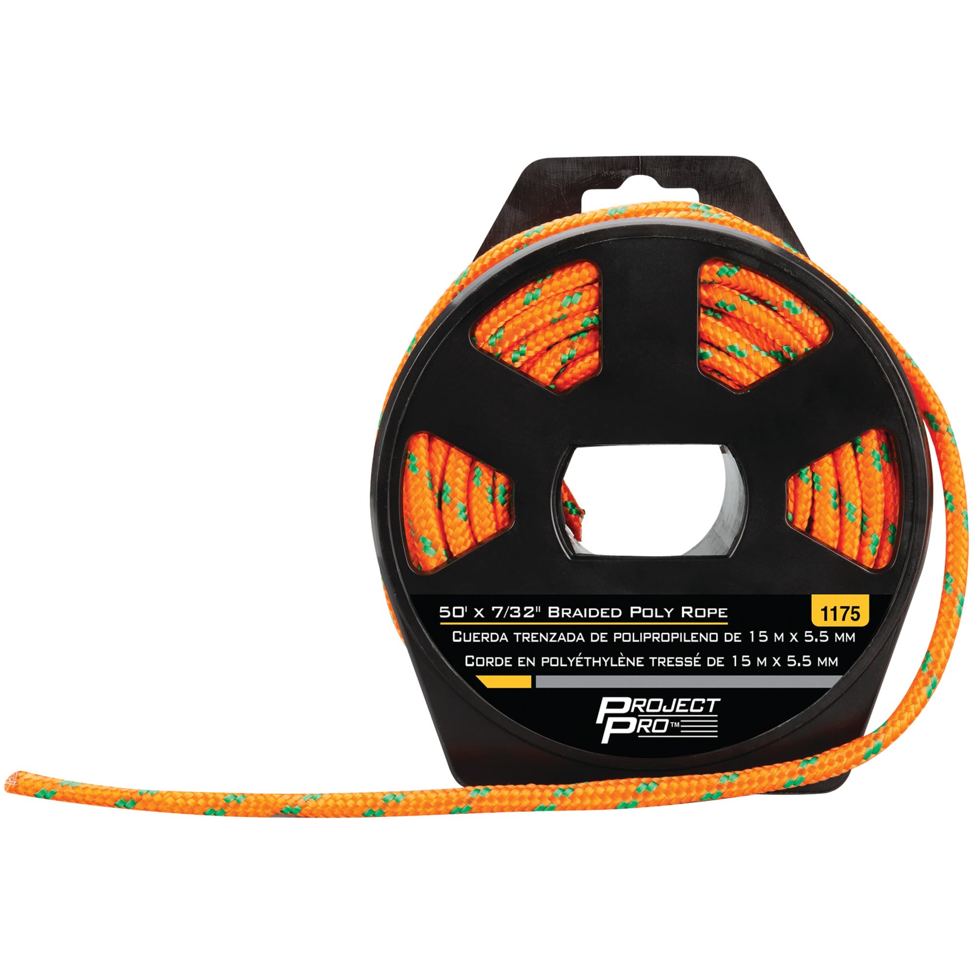 50 ft. Performance Tool 1175 x 7/32 in. Braided Polypropylene Rope, Reel Included, Orange