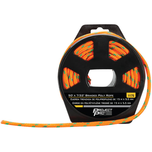 50 ft. Performance Tool 1175 x 7/32 in. Braided Polypropylene Rope, Reel Included, Orange