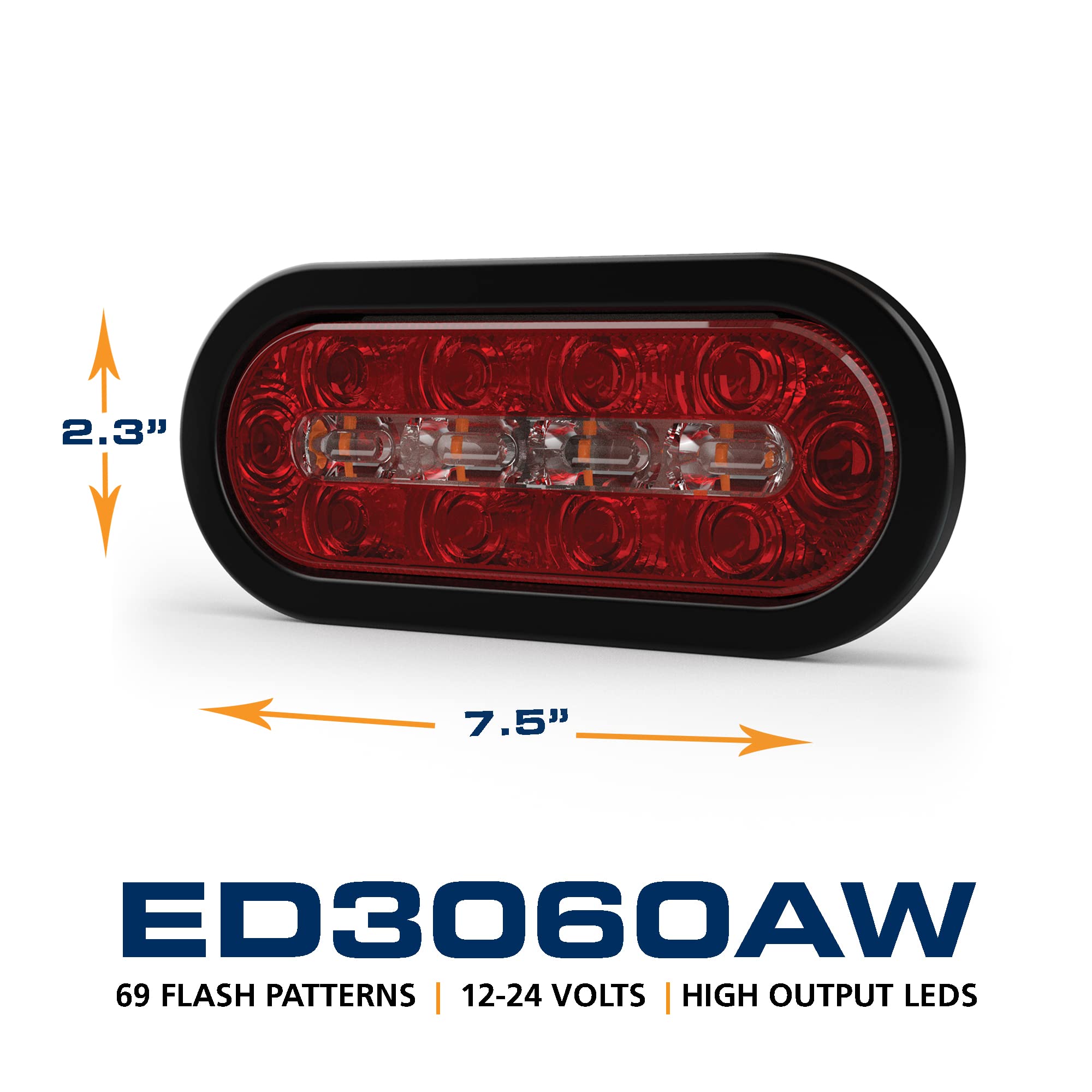 ECCO 8 Inch LED STTR Warning Light Amber White 12V 24V Surface Mount Waterproof Construction Caution Lights for Truck off Road car Commercial Vehicles, 5 Year Warranty