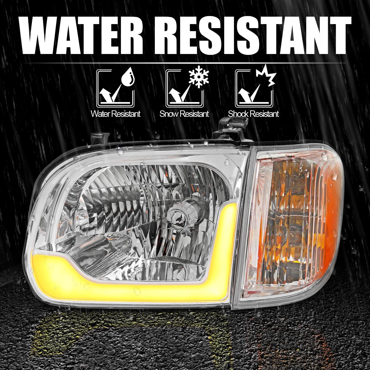 LED Switchback Sequential Headlights + Corner Lights SPEC-D TUNING Compatible with 2005-2006 Toyota Tundra, Left + Right Pair Headlamp Assembly