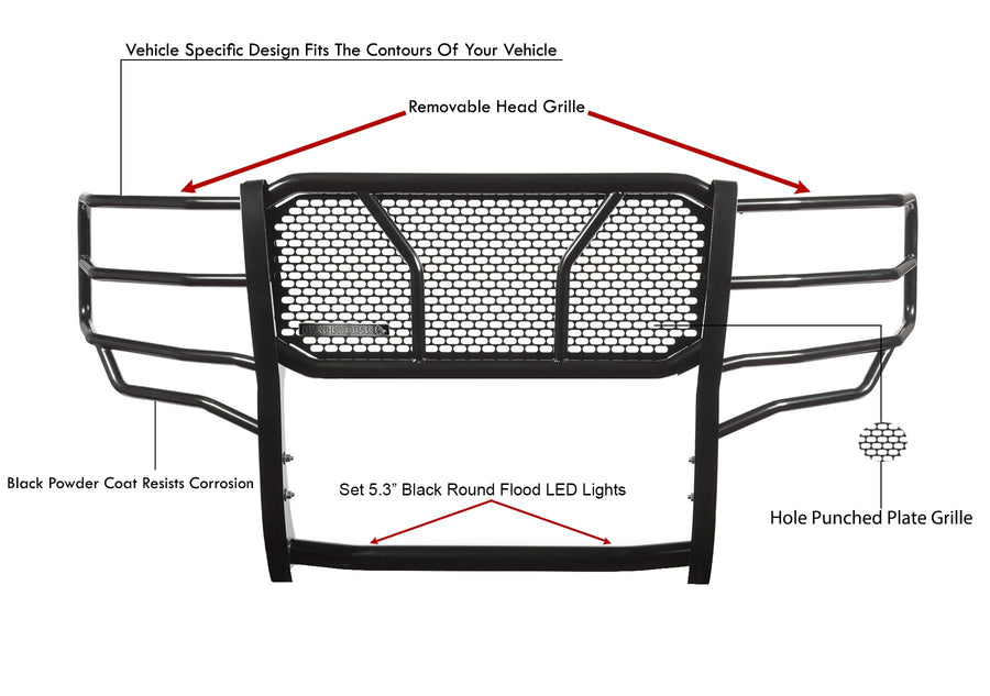 Heavy Duty Black Horse Rugged Grille Brush Bumper Guard Modular Black Come with Pair of 5.3" LED Lights Compatible with 2019-2021 Silverado 1500 LD|2014-2018 Silverado 1500-RU-CHSI14-B-PLFB